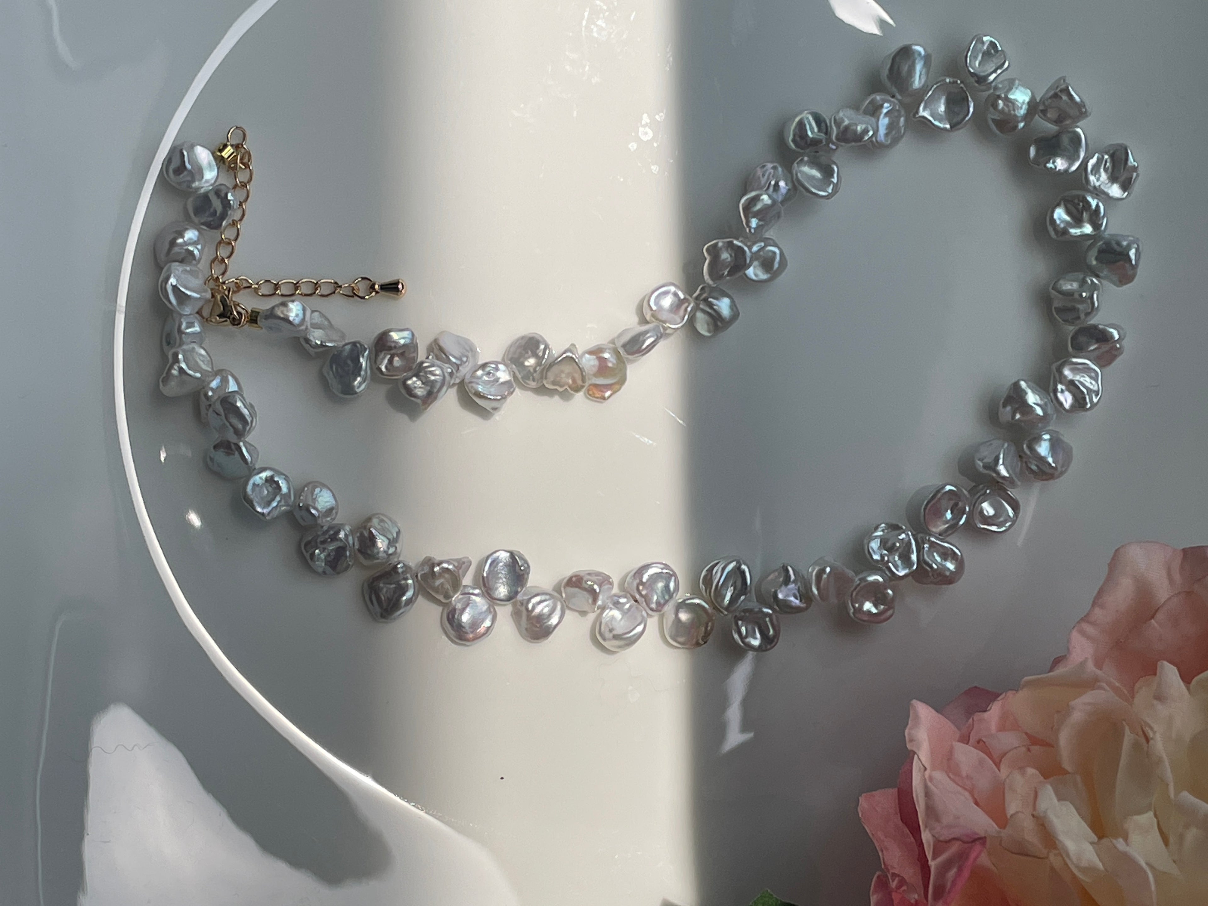 Keshi Baroque Necklace 3 - Rare Aurora Silver-Blue Keshi Petal Pearl Necklace, Premium Grade Coastal Vibe Jewelry