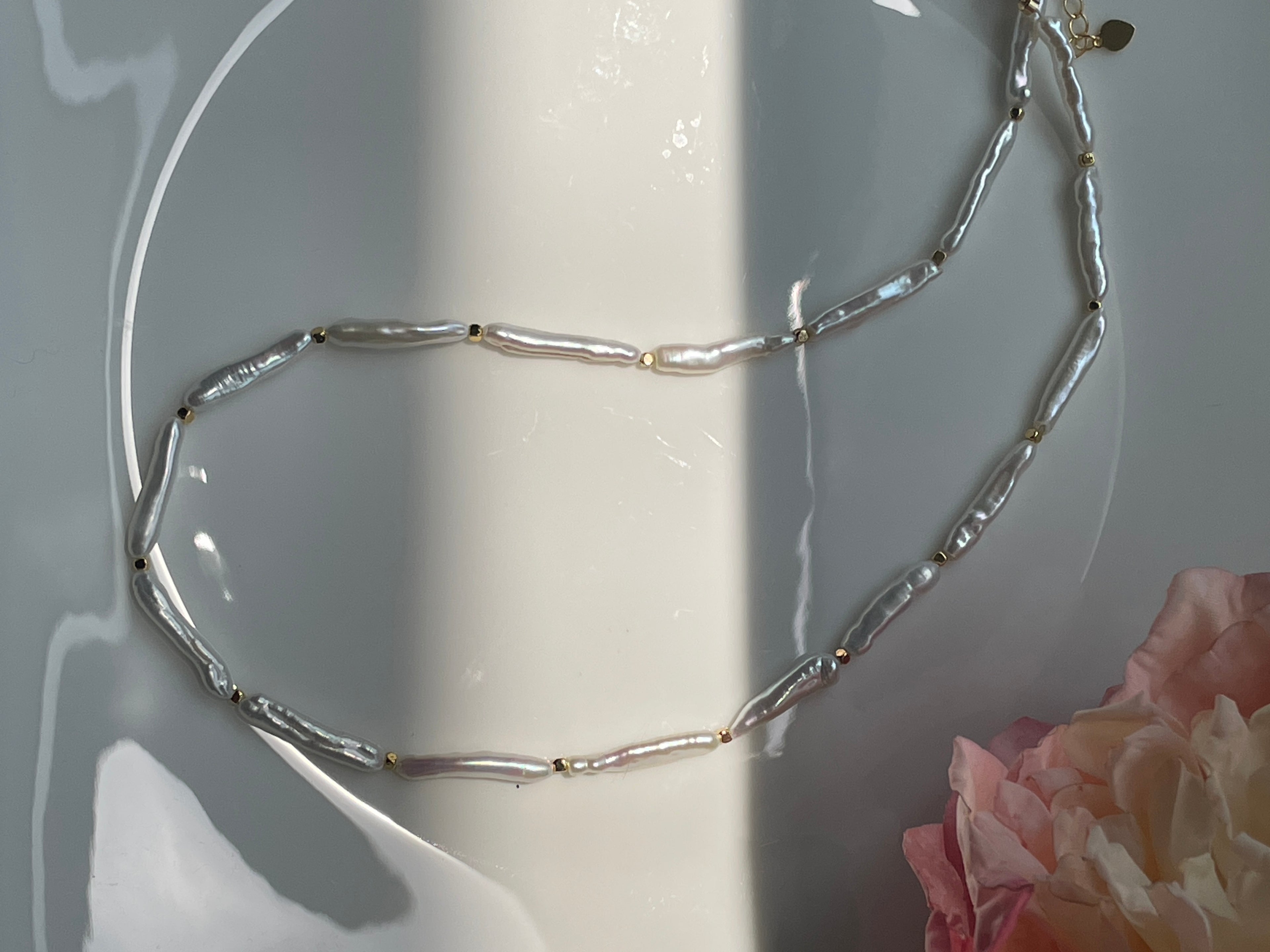 Baroque Necklace 6 - Premium Smooth Skin Keshi Stick Pearl Choker, Minimalist Cool Noble Women’s Jewelry