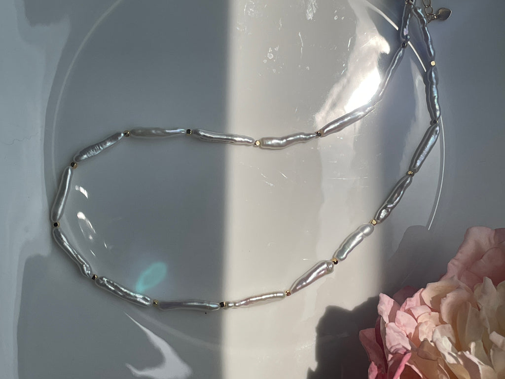 Baroque Necklace 6 - Premium Smooth Skin Keshi Stick Pearl Choker, Minimalist Cool Noble Women’s Jewelry