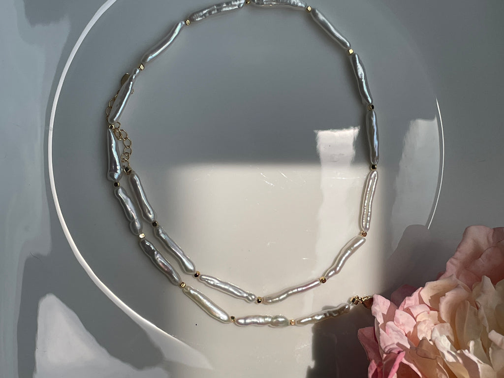 Baroque Necklace 6 - Premium Smooth Skin Keshi Stick Pearl Choker, Minimalist Cool Noble Women’s Jewelry
