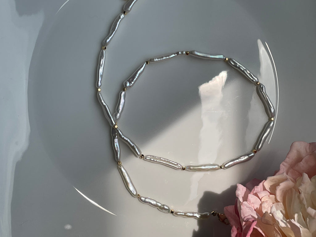 Baroque Necklace 6 - Premium Smooth Skin Keshi Stick Pearl Choker, Minimalist Cool Noble Women’s Jewelry