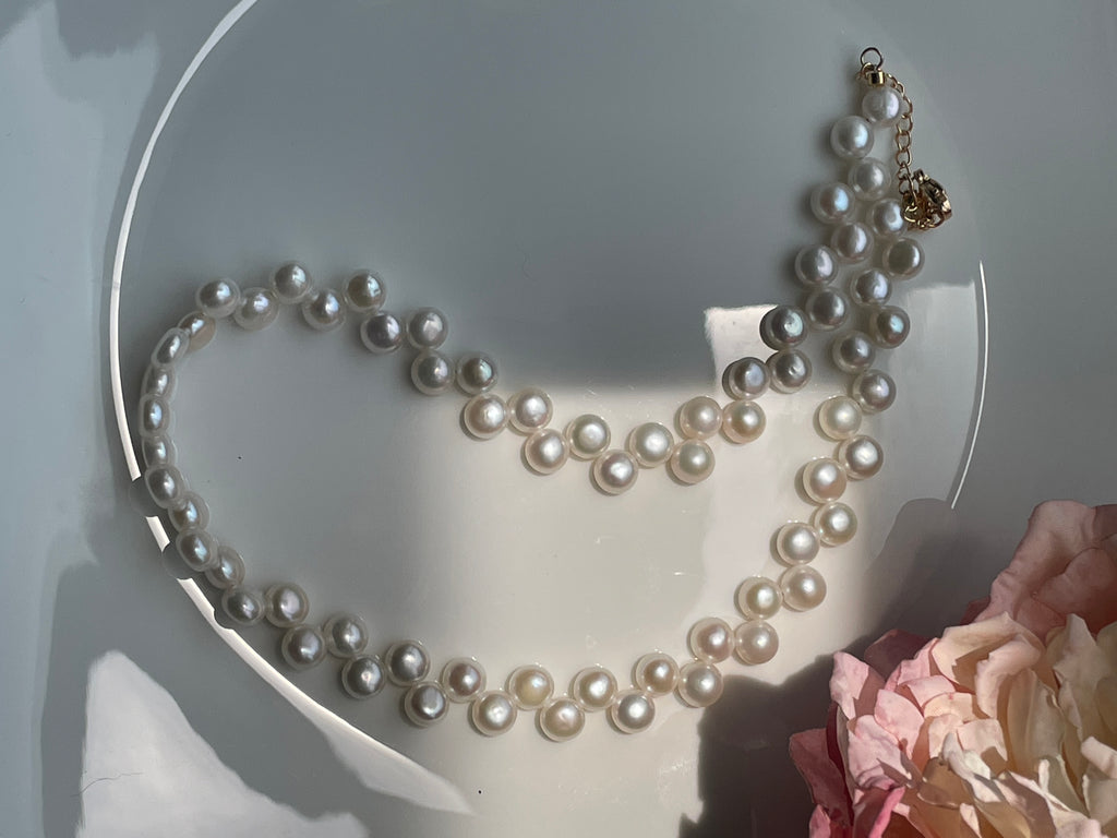 Baroque Necklace 5 - 10mm Smooth Glossy Baroque Potato Pearl Necklace, Asymmetrical Playful Dainty Women’s Jewelry