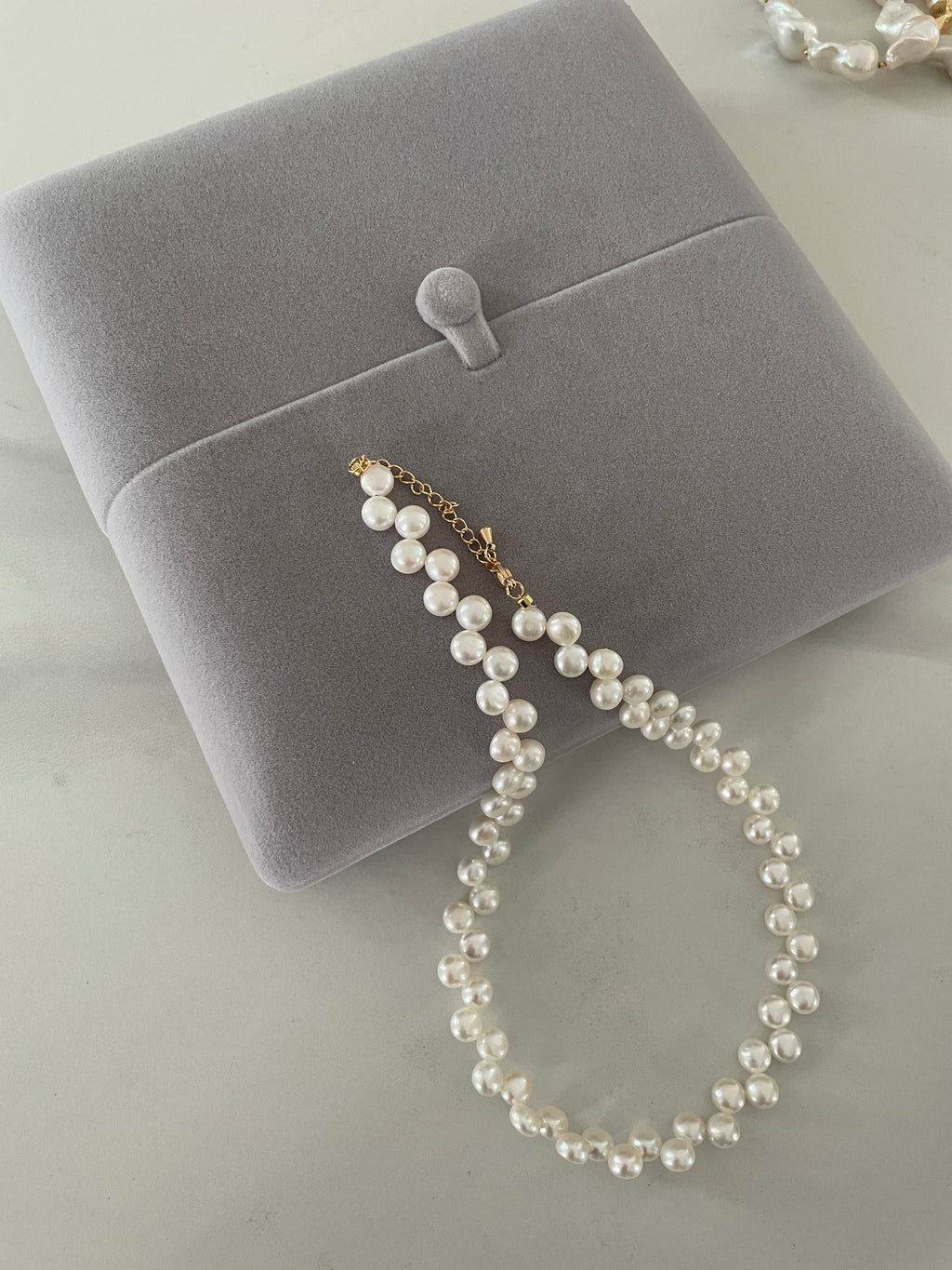 Baroque Necklace 5 - 10mm Smooth Glossy Baroque Potato Pearl Necklace, Asymmetrical Playful Dainty Women’s Jewelry