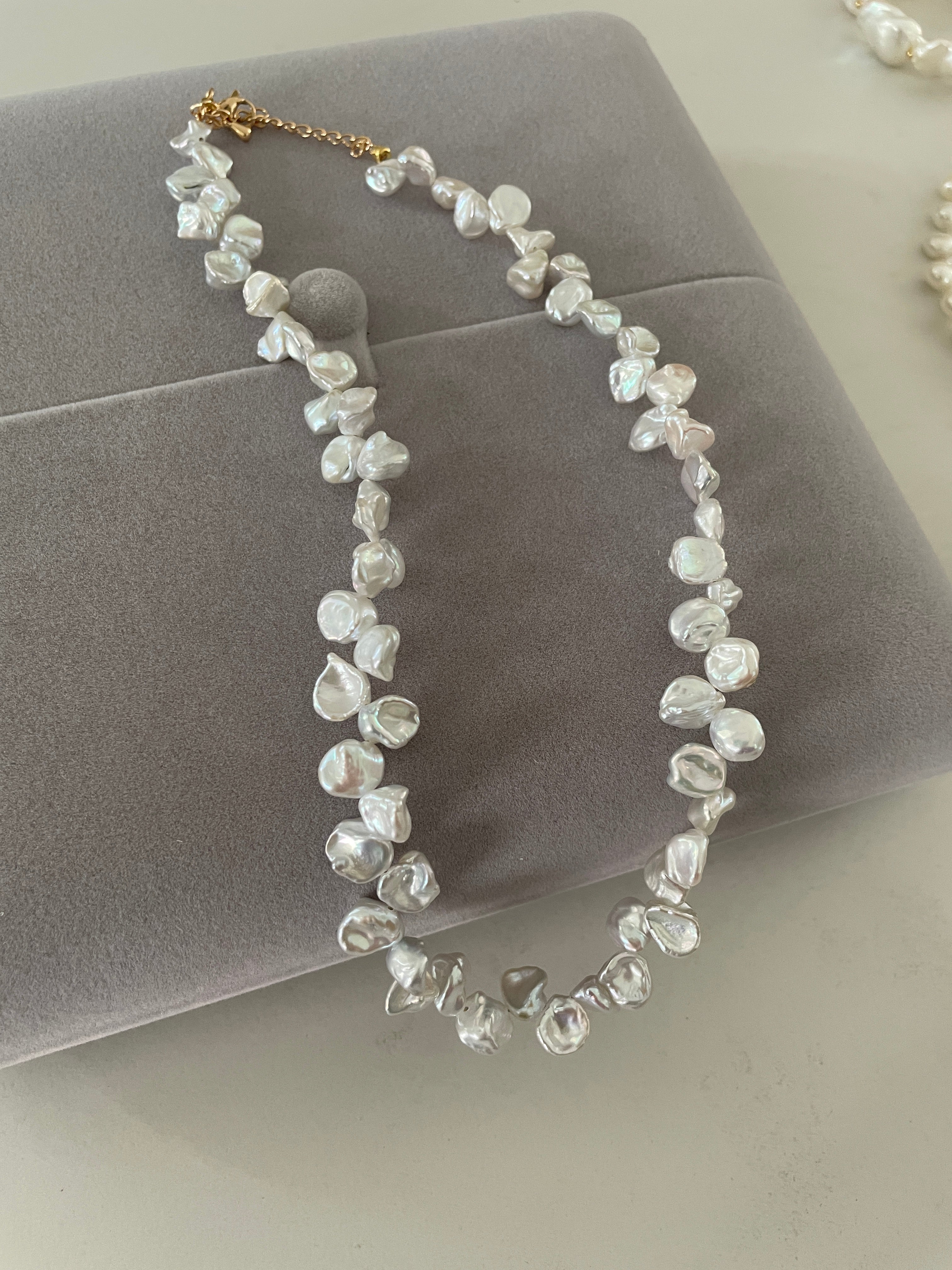 Keshi Baroque Necklace 3 - Rare Aurora Silver-Blue Keshi Petal Pearl Necklace, Premium Grade Coastal Vibe Jewelry