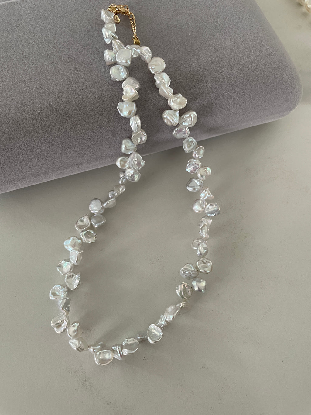 Keshi Baroque Necklace 3 - Rare Aurora Silver-Blue Keshi Petal Pearl Necklace, Premium Grade Coastal Vibe Jewelry