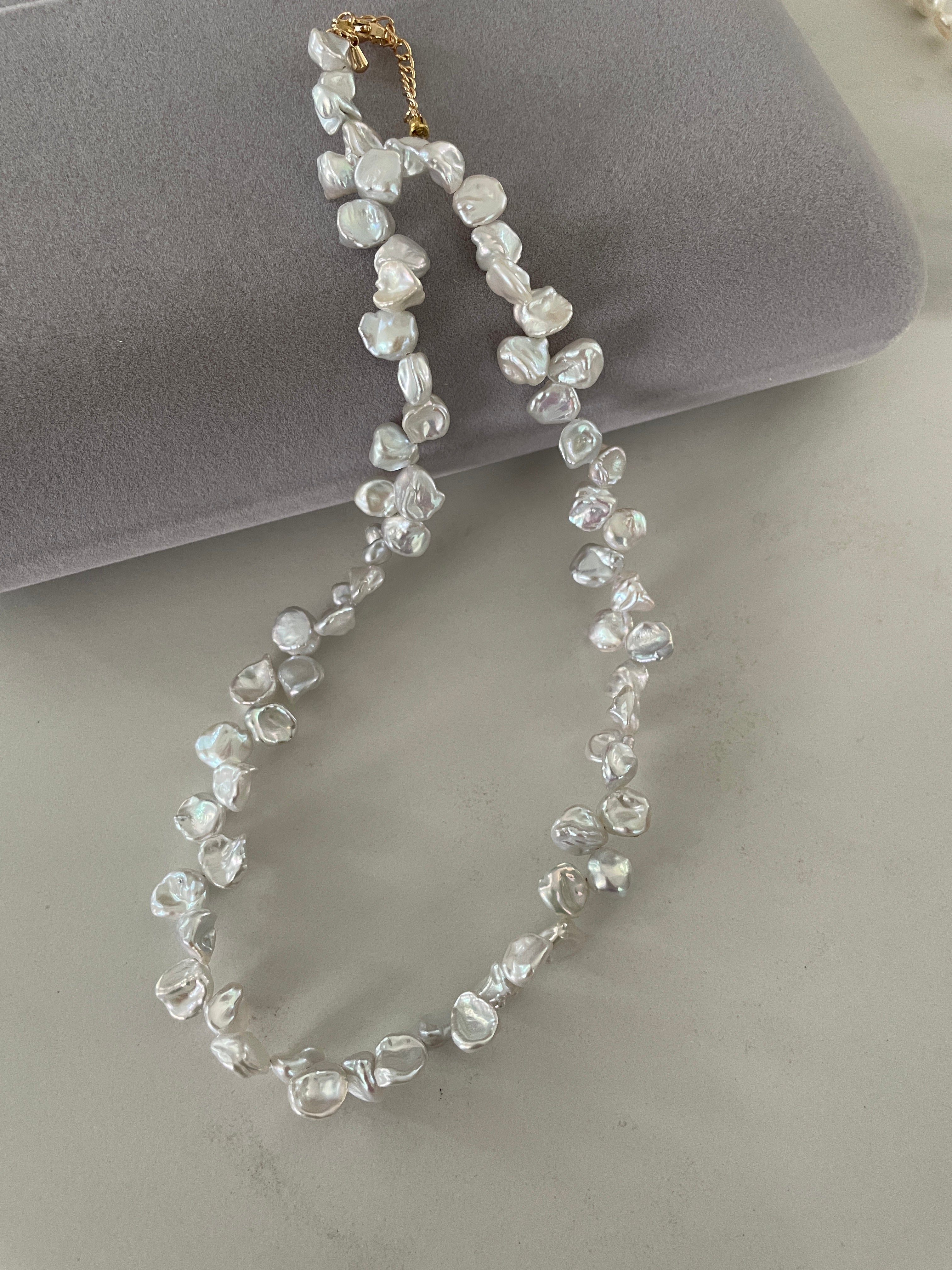 Keshi Baroque Necklace 3 - Rare Aurora Silver-Blue Keshi Petal Pearl Necklace, Premium Grade Coastal Vibe Jewelry