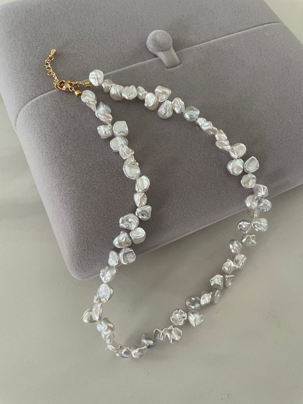 Keshi Baroque Necklace 3 - Rare Aurora Silver-Blue Keshi Petal Pearl Necklace, Premium Grade Coastal Vibe Jewelry