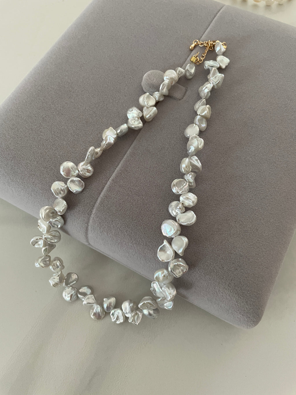 Keshi Baroque Necklace 3 - Rare Aurora Silver-Blue Keshi Petal Pearl Necklace, Premium Grade Coastal Vibe Jewelry