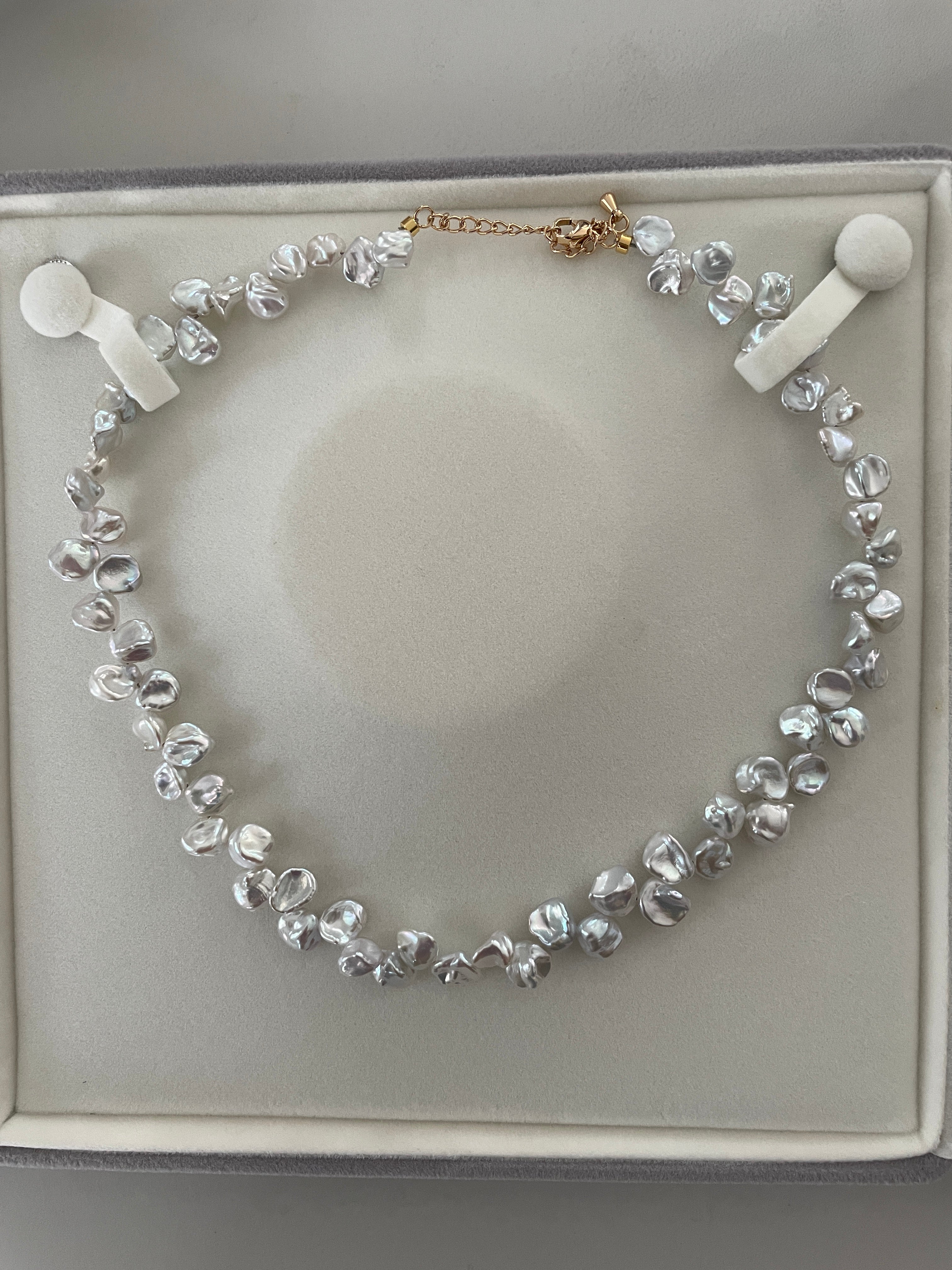 Keshi Baroque Necklace 3 - Rare Aurora Silver-Blue Keshi Petal Pearl Necklace, Premium Grade Coastal Vibe Jewelry