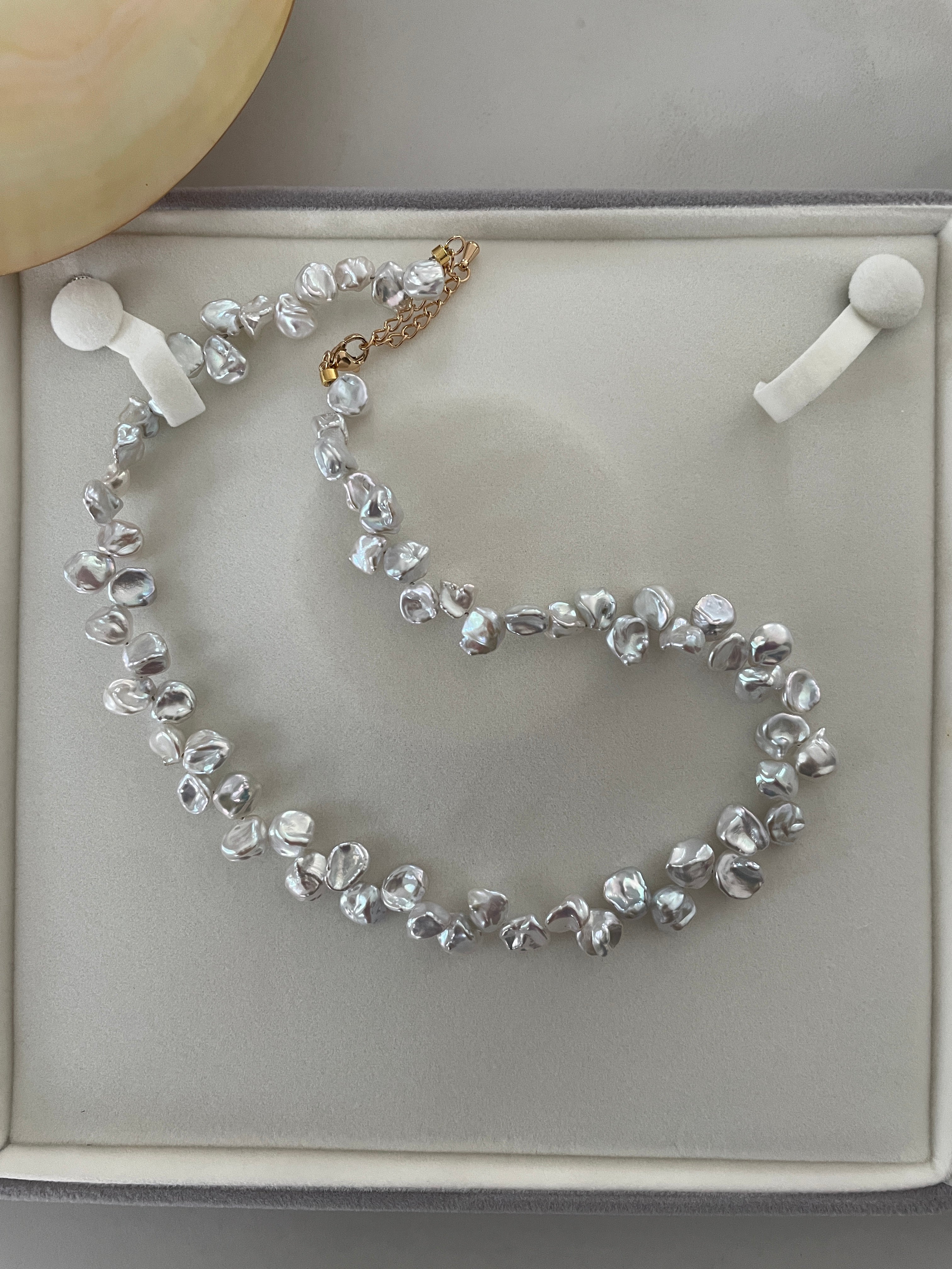 Keshi Baroque Necklace 3 - Rare Aurora Silver-Blue Keshi Petal Pearl Necklace, Premium Grade Coastal Vibe Jewelry