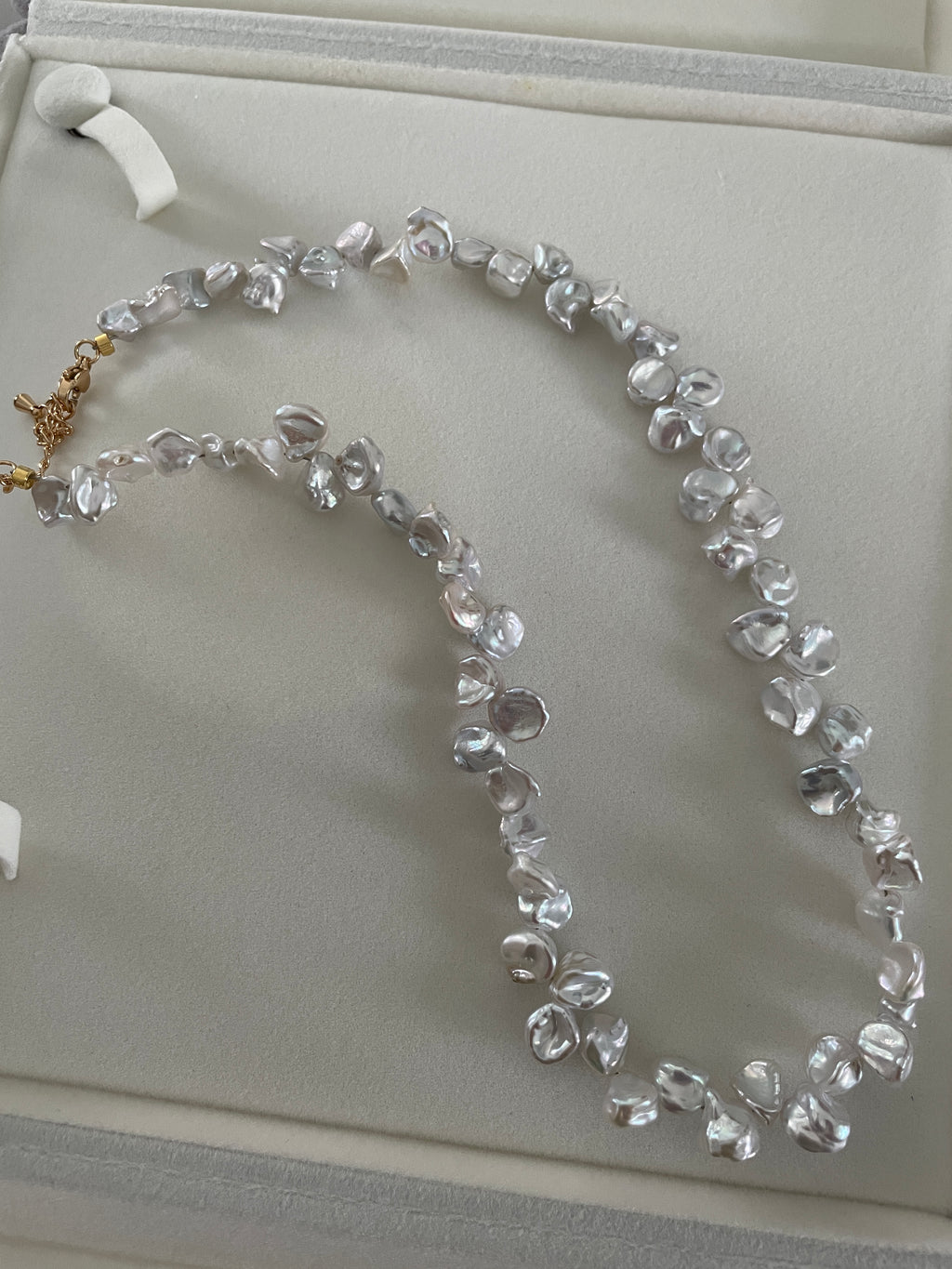 Keshi Baroque Necklace 3 - Rare Aurora Silver-Blue Keshi Petal Pearl Necklace, Premium Grade Coastal Vibe Jewelry