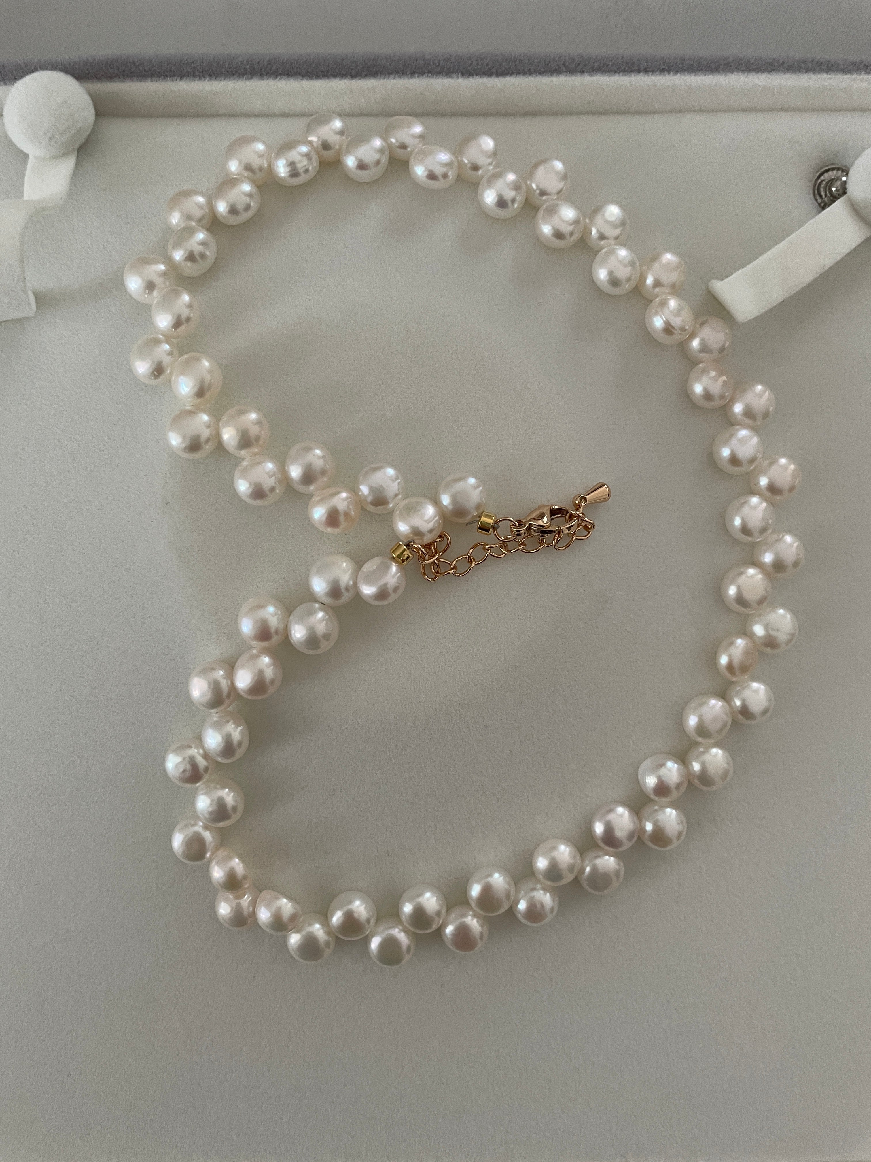 Baroque Necklace 5 - 10mm Smooth Glossy Baroque Potato Pearl Necklace, Asymmetrical Playful Dainty Women’s Jewelry
