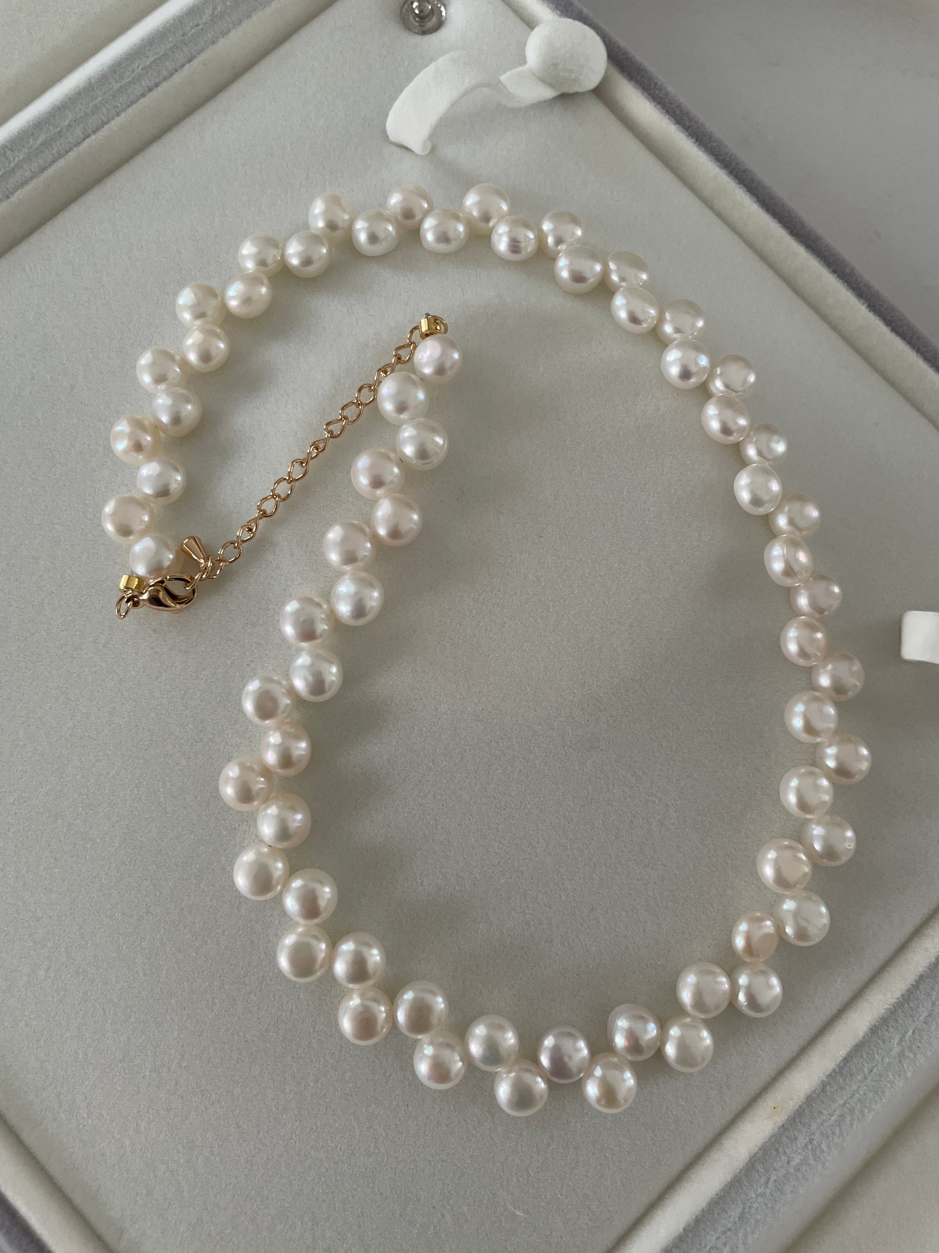 Baroque Necklace 5 - 10mm Smooth Glossy Baroque Potato Pearl Necklace, Asymmetrical Playful Dainty Women’s Jewelry