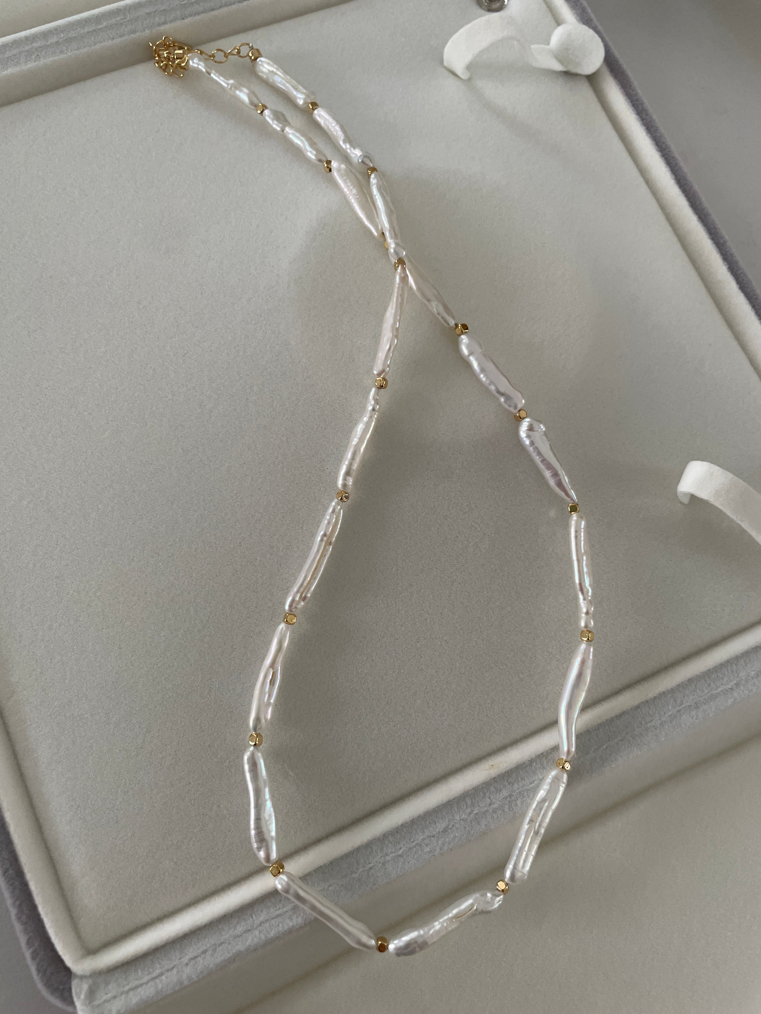 Baroque Necklace 6 - Premium Smooth Skin Keshi Stick Pearl Choker, Minimalist Cool Noble Women’s Jewelry