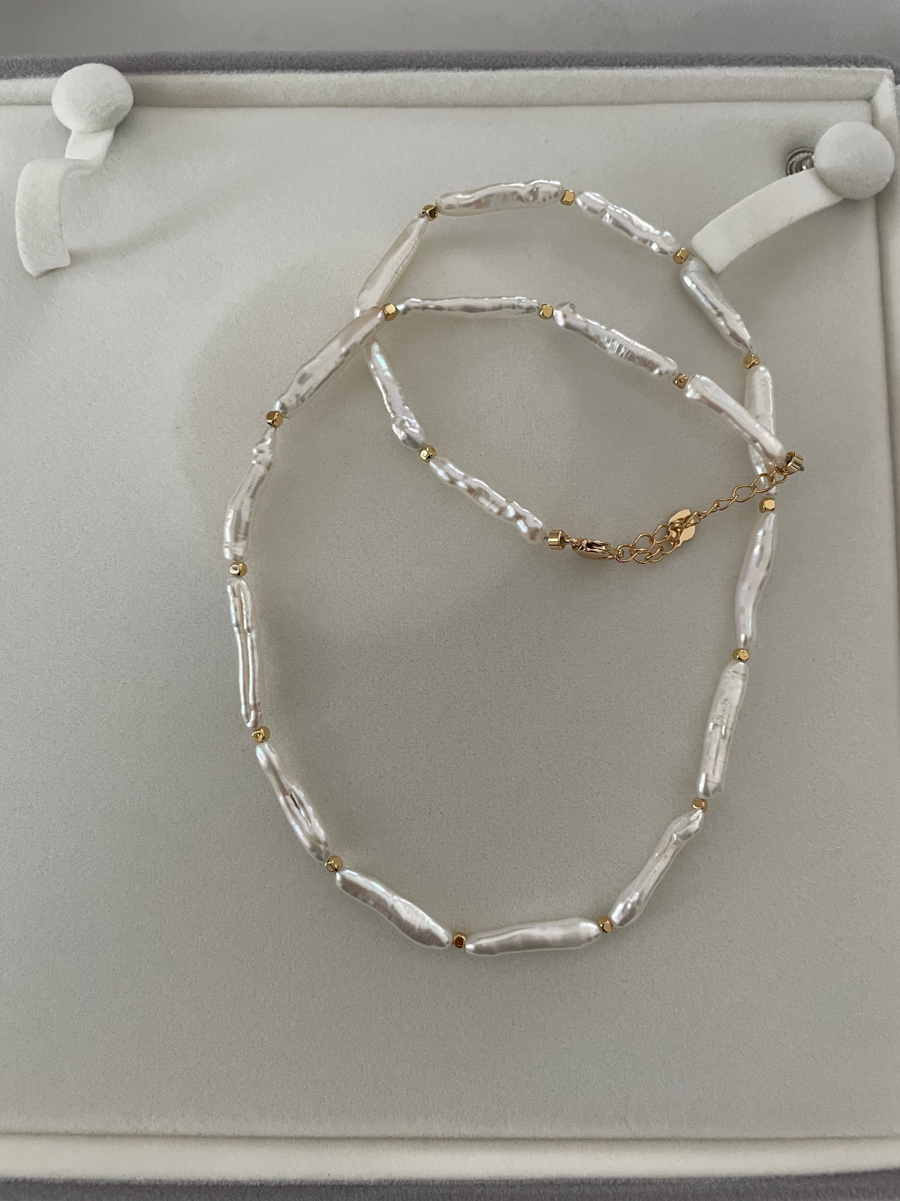 Baroque Necklace 6 - Premium Smooth Skin Keshi Stick Pearl Choker, Minimalist Cool Noble Women’s Jewelry