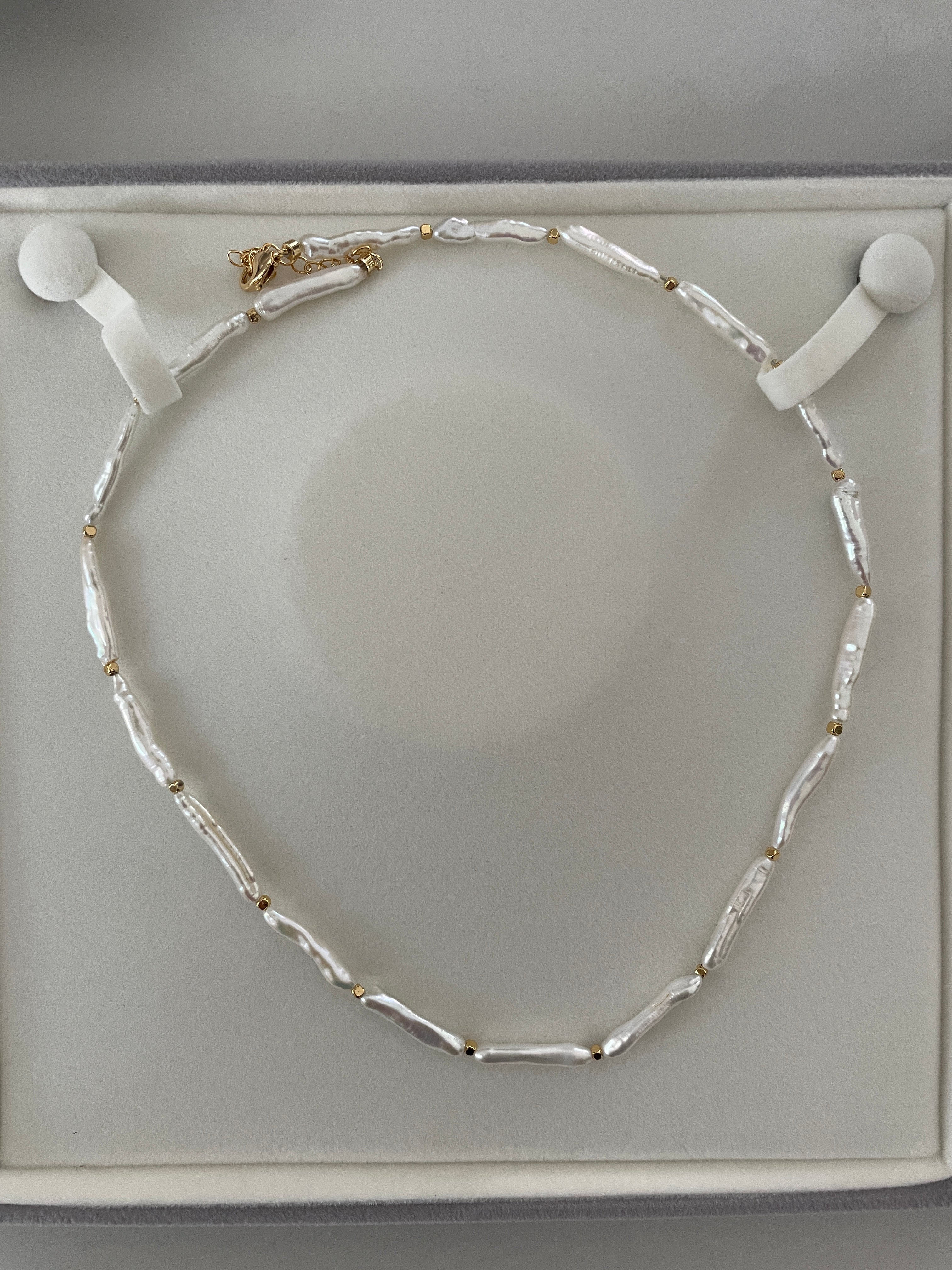 Baroque Necklace 6 - Premium Smooth Skin Keshi Stick Pearl Choker, Minimalist Cool Noble Women’s Jewelry