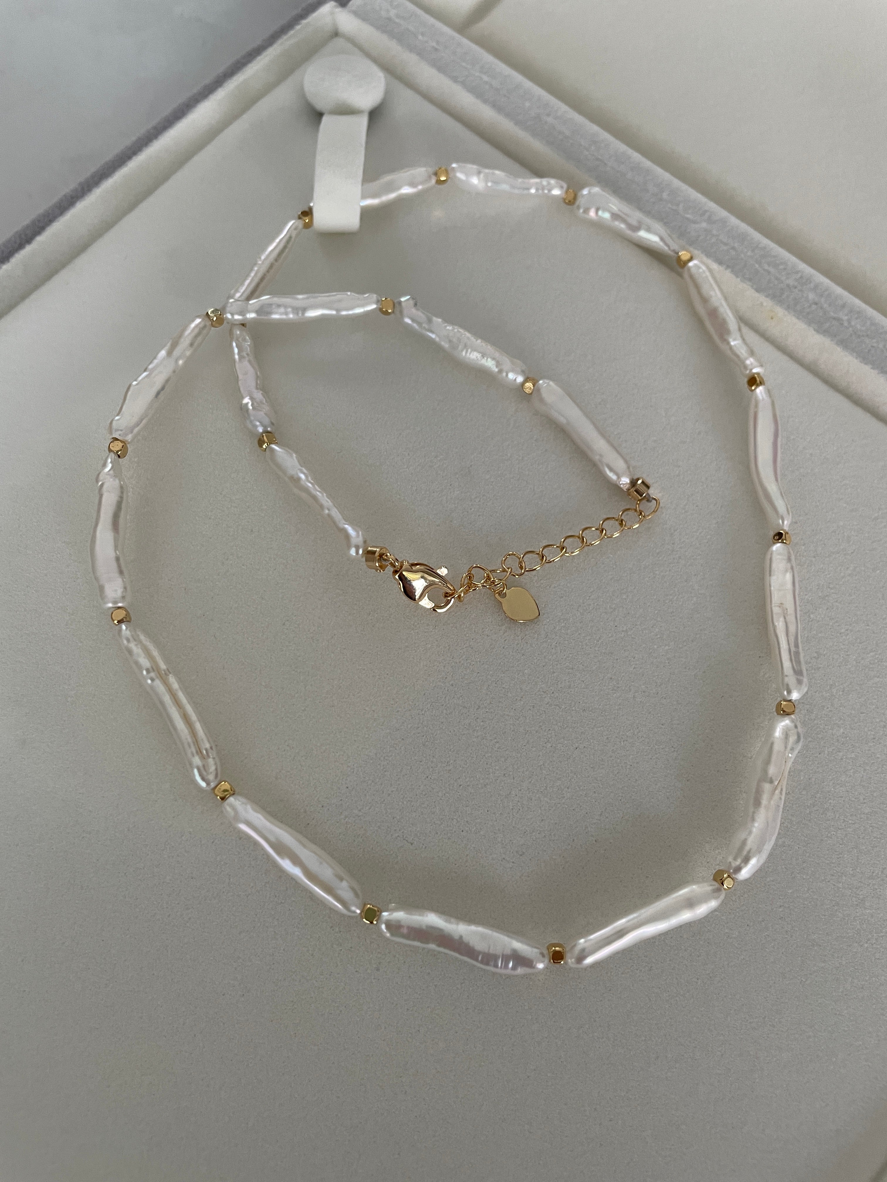 Baroque Necklace 6 - Premium Smooth Skin Keshi Stick Pearl Choker, Minimalist Cool Noble Women’s Jewelry