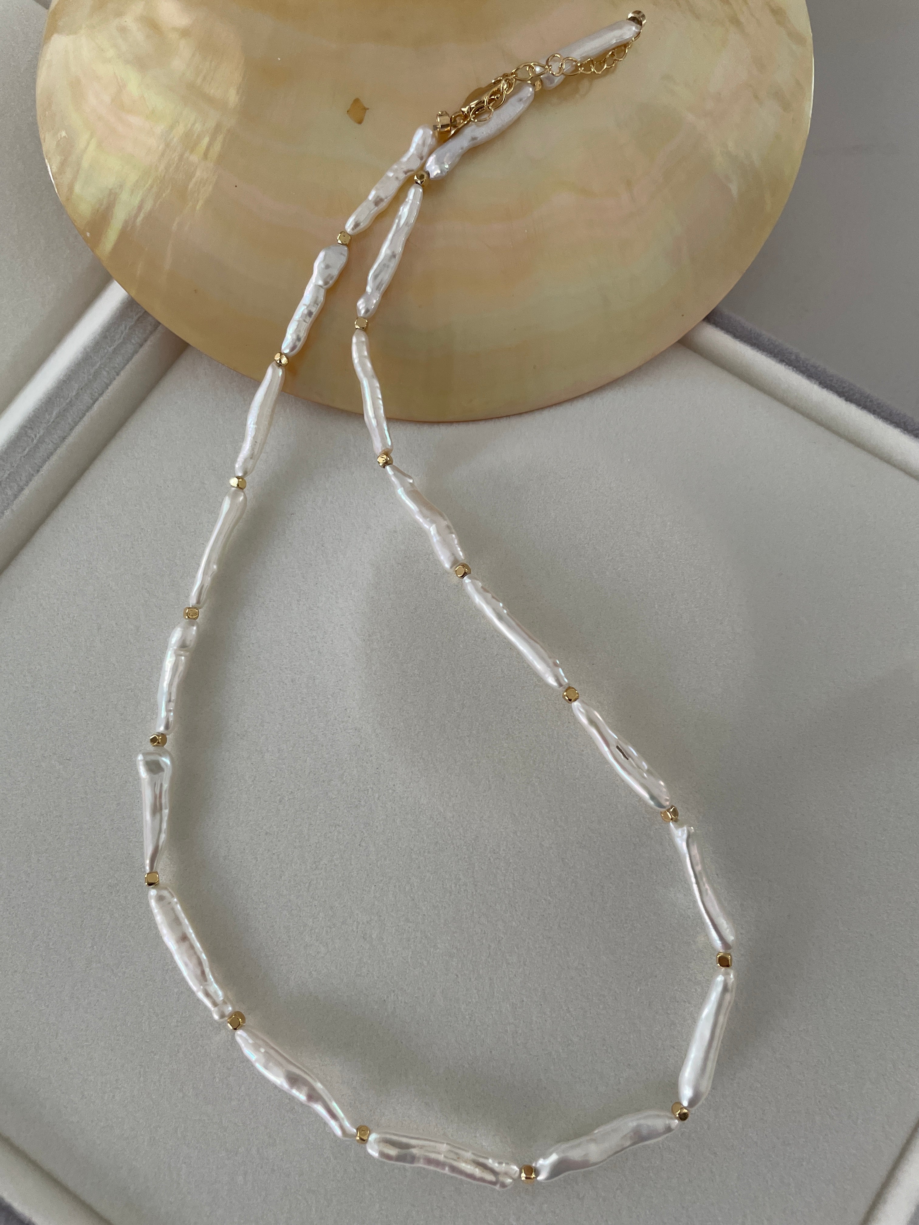 Baroque Necklace 6 - Premium Smooth Skin Keshi Stick Pearl Choker, Minimalist Cool Noble Women’s Jewelry