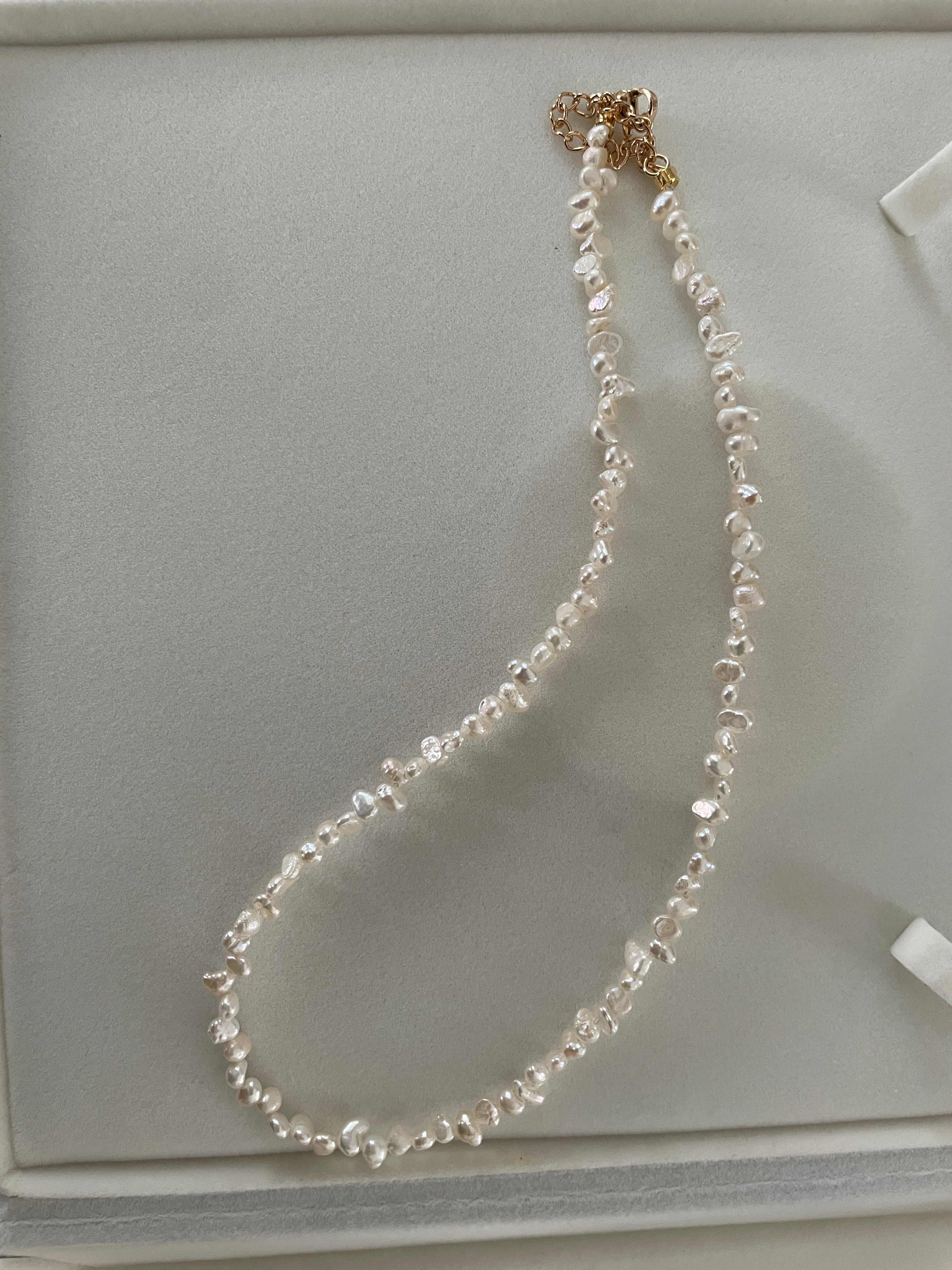 Baroque Necklace 4 - Fine Delicate Keshi Fragment‑Shaped Pearl Choker, Minimalist Dainty Women’s Neck Jewelry