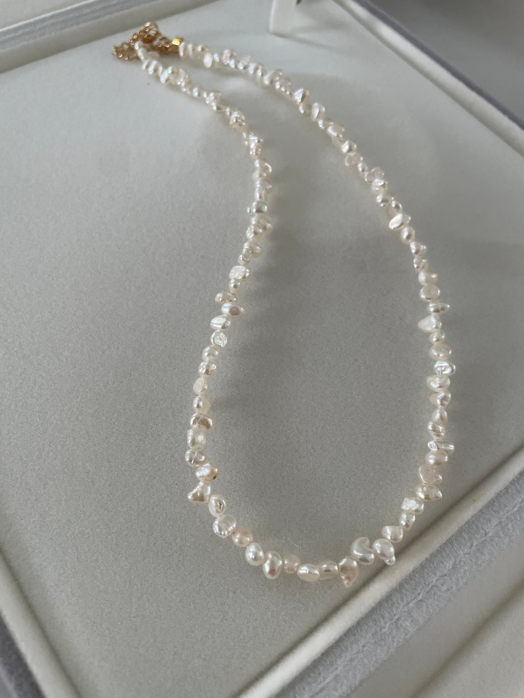 Baroque Necklace 4 - Fine Delicate Keshi Fragment‑Shaped Pearl Choker, Minimalist Dainty Women’s Neck Jewelry