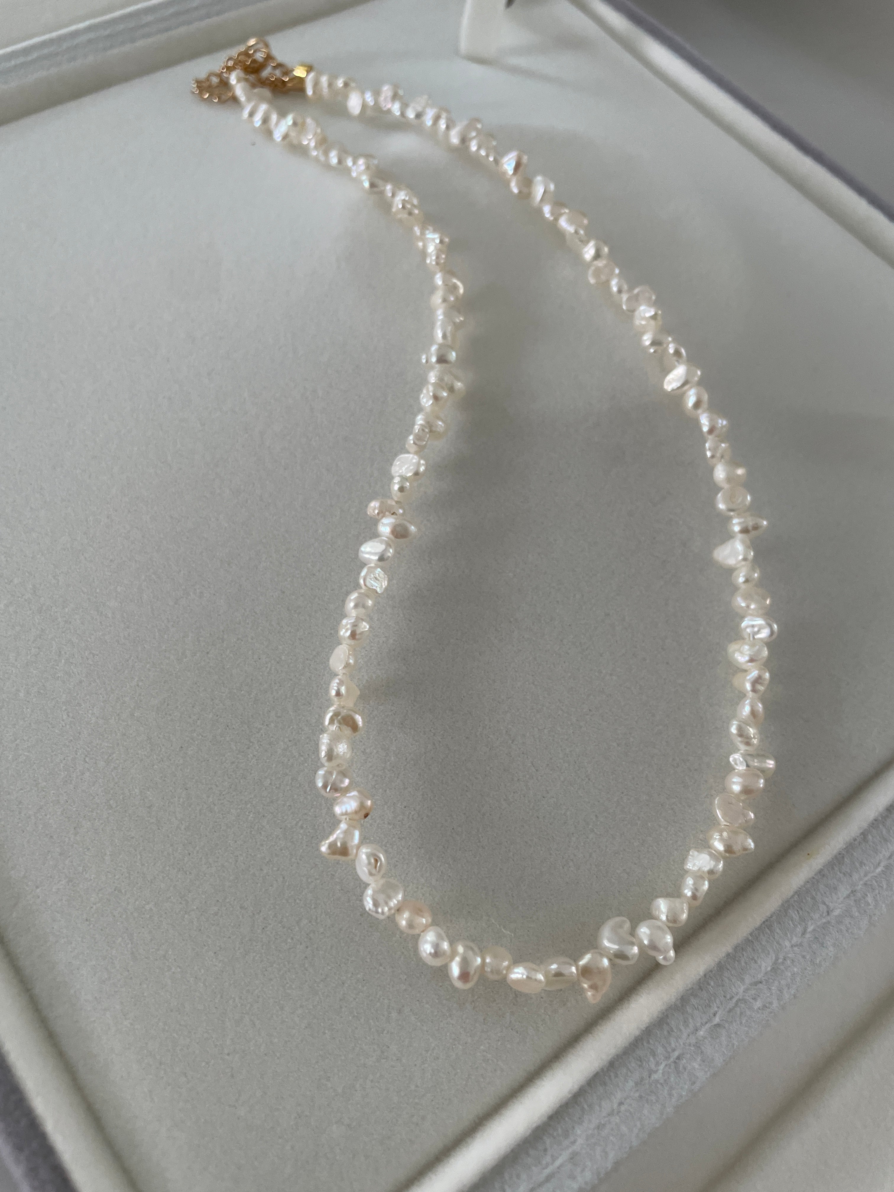 Baroque Necklace 4 - Fine Delicate Keshi Fragment‑Shaped Pearl Choker, Minimalist Dainty Women’s Neck Jewelry