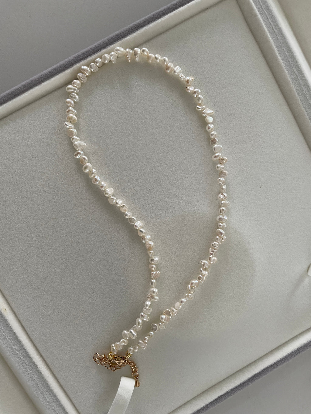 Baroque Necklace 4 - Fine Delicate Keshi Fragment‑Shaped Pearl Choker, Minimalist Dainty Women’s Neck Jewelry