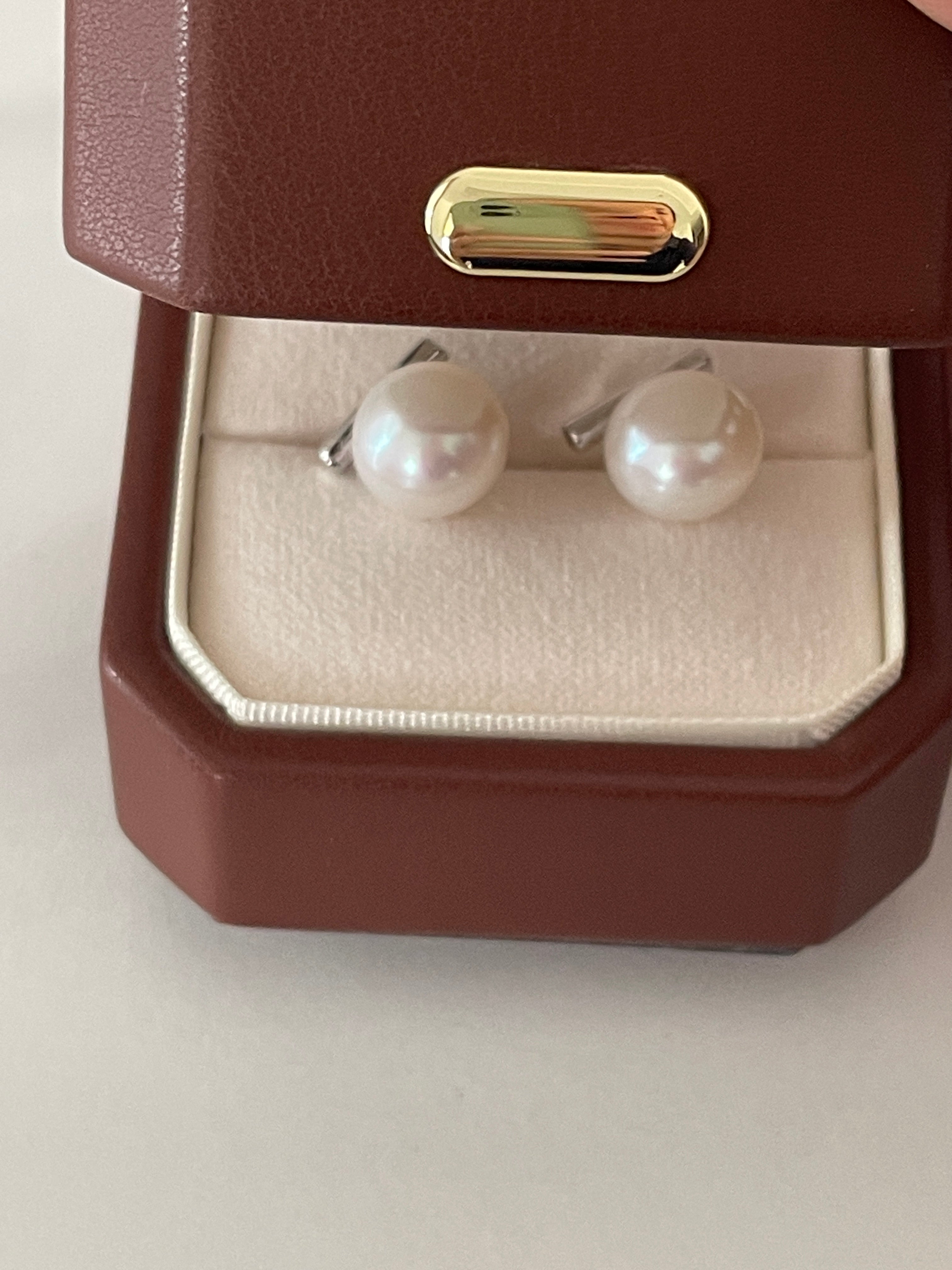 Pearl Stud Earrings 4 - 11mm Thick Silver Aurora AK Round Pearl Stud Earrings, Akoya-Level Strong Luster Minimalist Jewelry