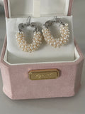 Baroque Earring 7 - Multi-Strand Seed Pearl U-Shaped Hoop Earrings, Silver Tone Modern Stacked Jewelry