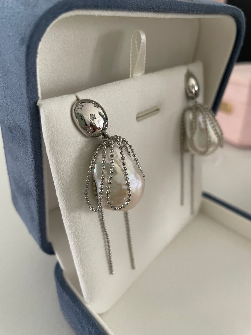 Baroque Earring 3 - Large Aurora Mirror Smooth Freshwater Baroque Pearl Drop Earrings, Silver Tone Tassel Alloy Jewelry