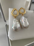 Baroque Earring 1 - Aurora Mirror Freshwater Pearl Drop Earrings Unique Irregular Hammered Alloy Jewelry