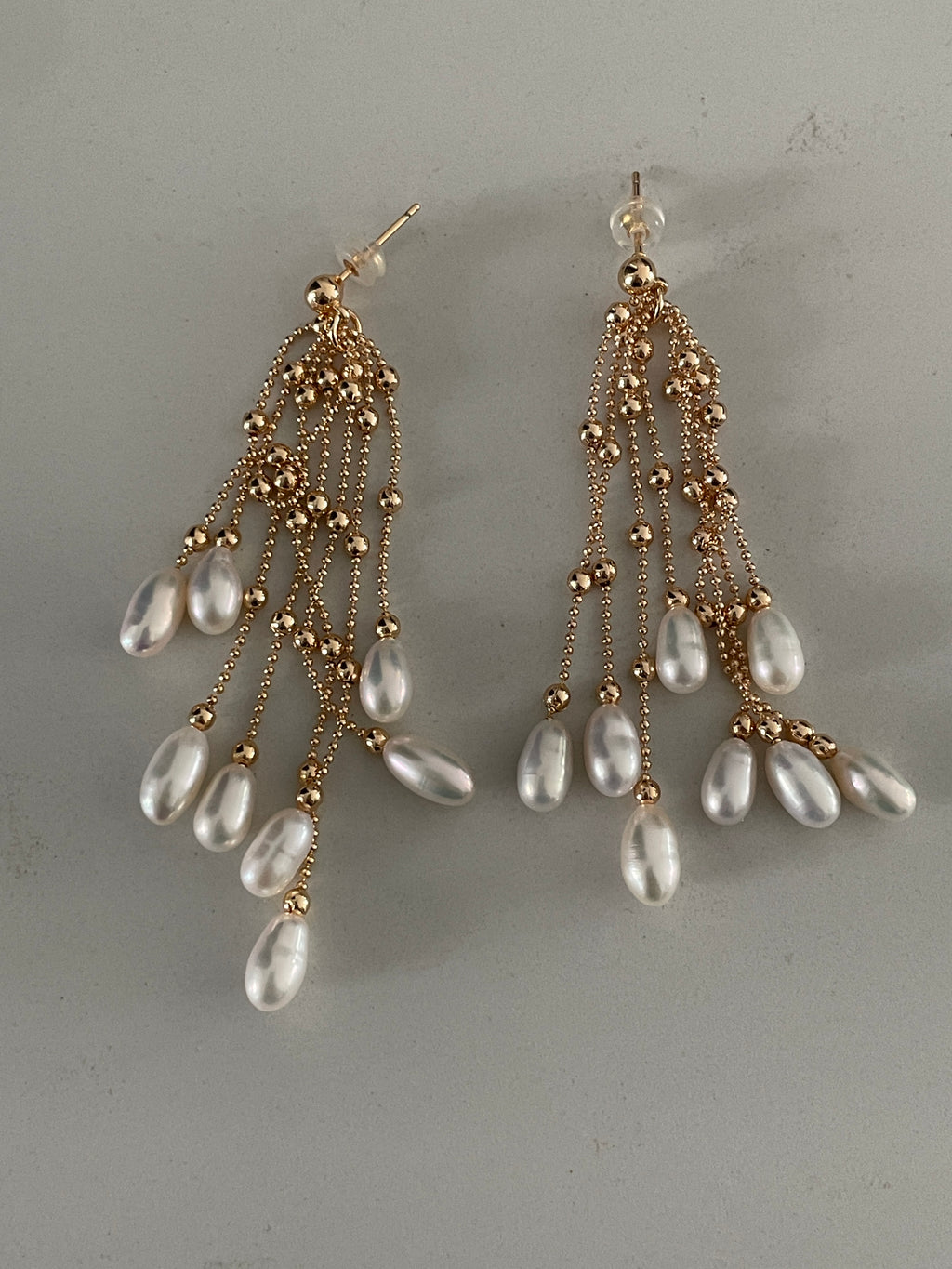 Baroque Earring 6 - 16pcs Baroque Rice Pearl Tassel Drop Earrings, Gold Tone Beaded Chain Jewelry, Dangle & Swing Style