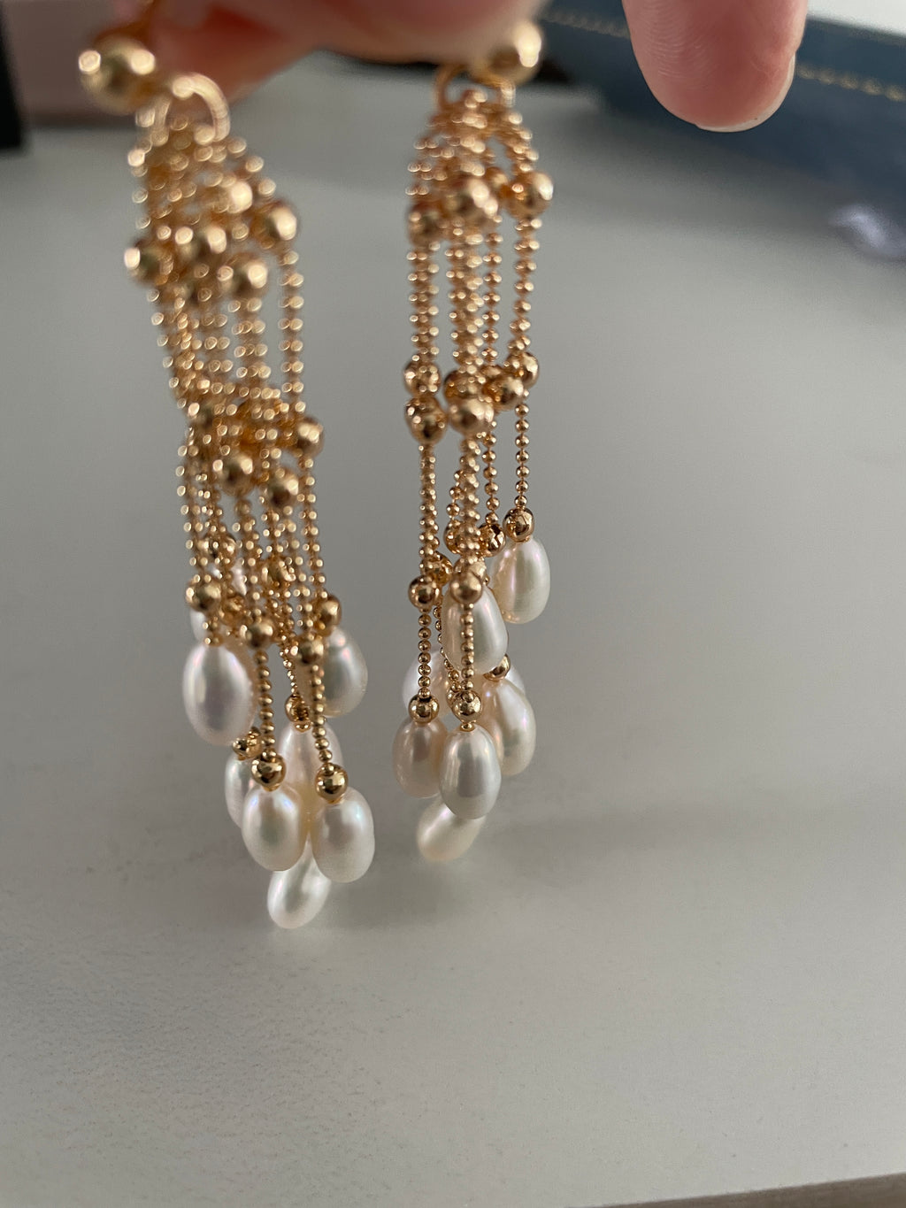 Baroque Earring 6 - 16pcs Baroque Rice Pearl Tassel Drop Earrings, Gold Tone Beaded Chain Jewelry, Dangle & Swing Style