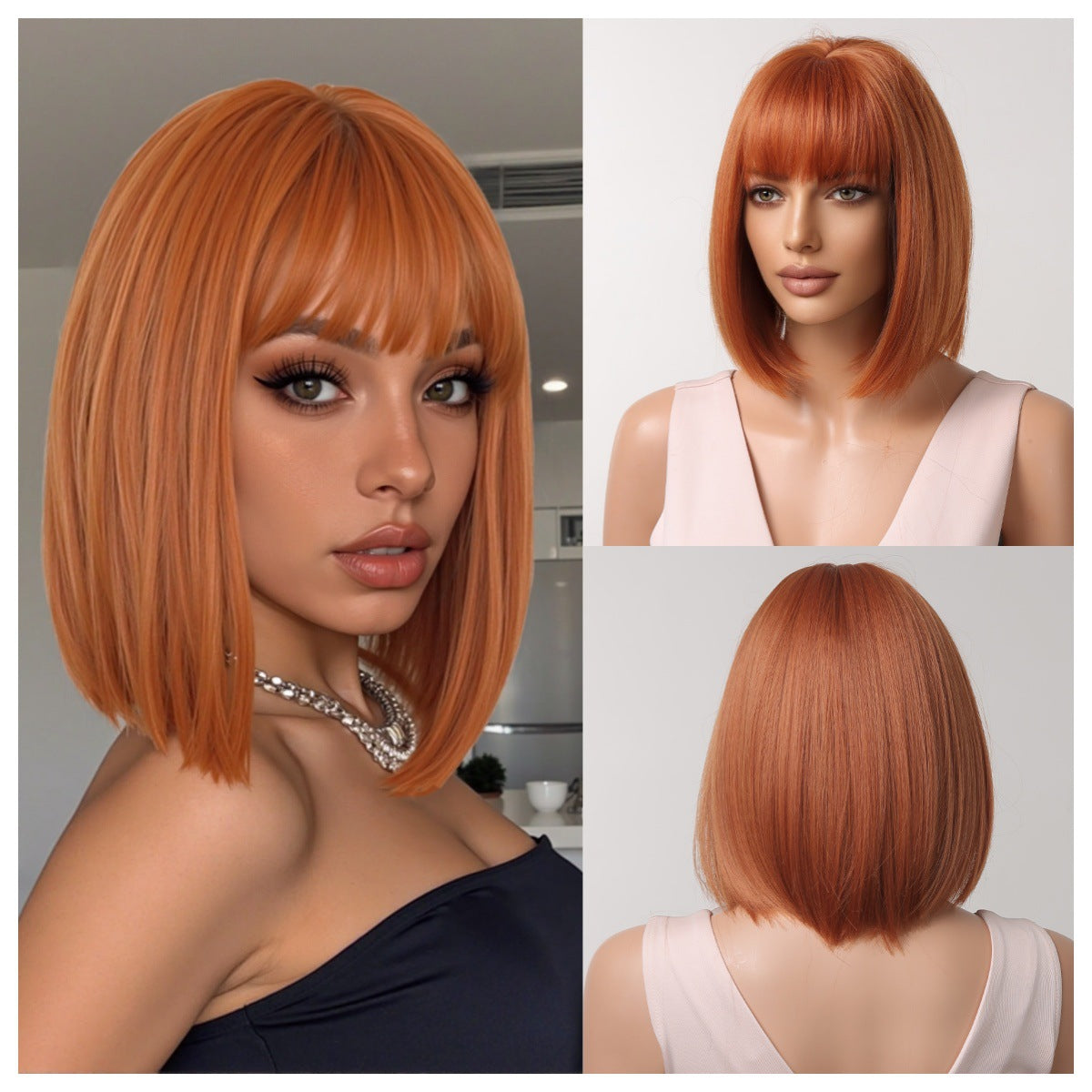 LANA-5  2026 New Short Bob Wig with Bangs for Black Women, Shoulder Length Straight Synthetic Wigs, Natural Looking Heat Resistant Fiber Hair, Full Machine Made Wig for Daily Party Use