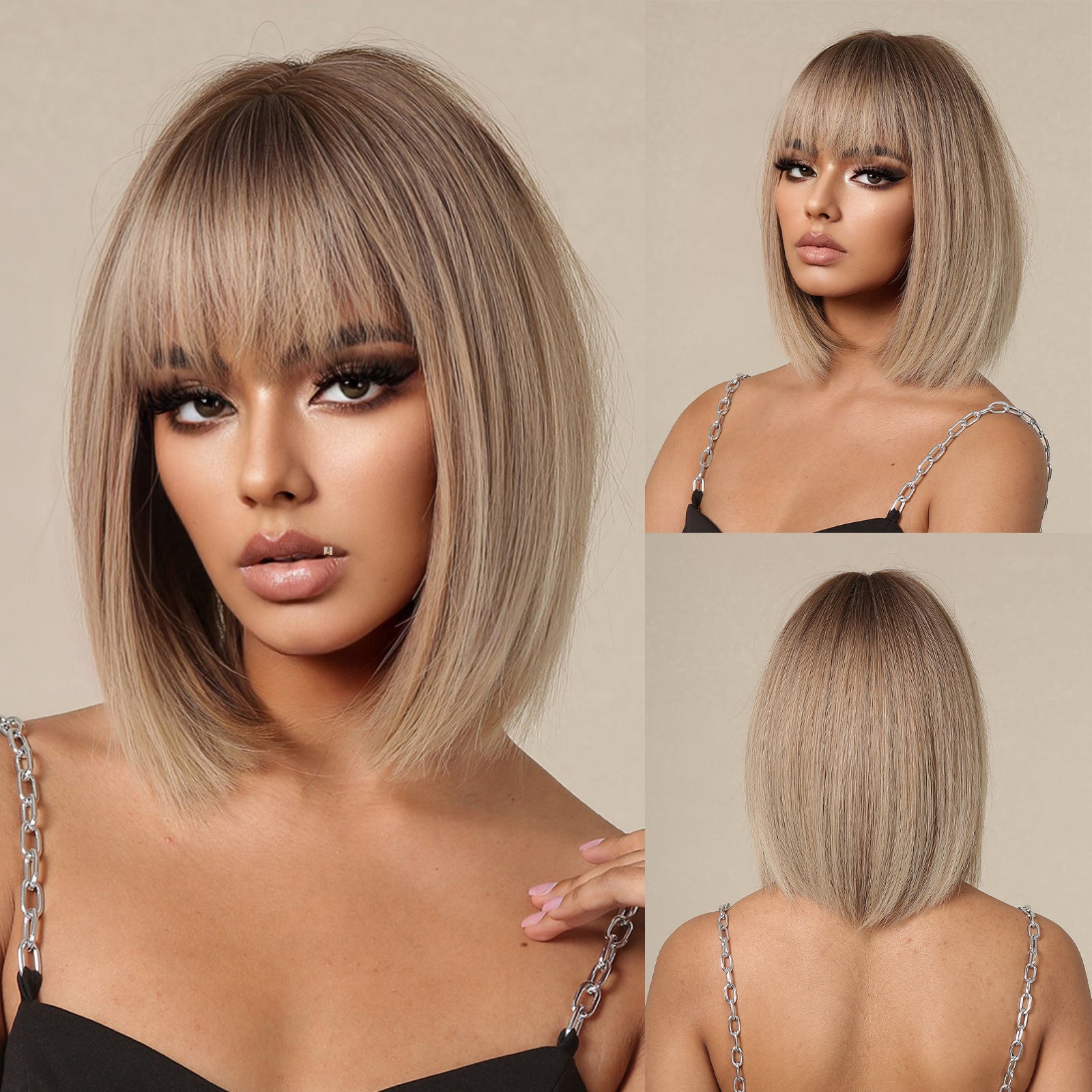 LANA-5  2026 New Short Bob Wig with Bangs for Black Women, Shoulder Length Straight Synthetic Wigs, Natural Looking Heat Resistant Fiber Hair, Full Machine Made Wig for Daily Party Use