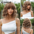 LANA-4  14 Inch Short Curly Bob Wig with Bangs, Natural Wavy Synthetic Wig for Women, Heat Resistant Fiber, Glueless Daily Party Wig, Lightweight & Breathable