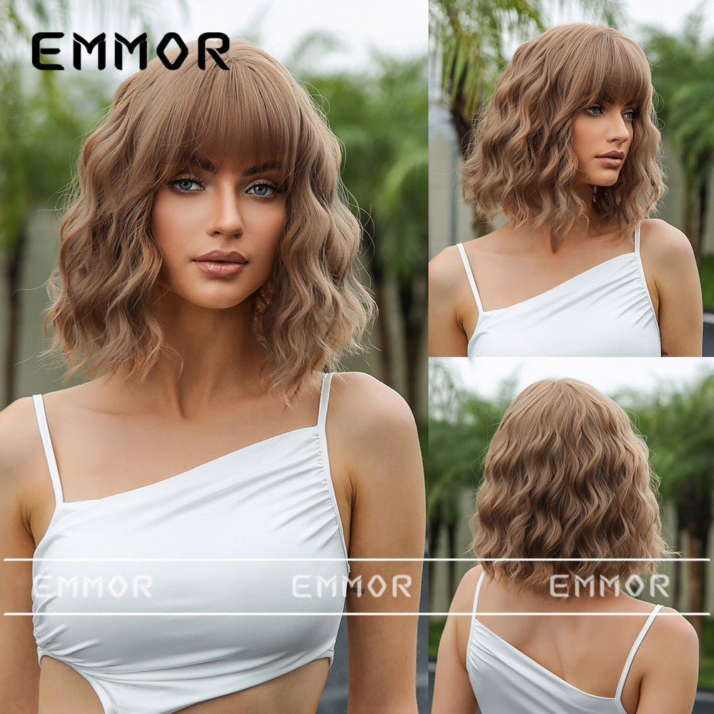 LANA-4  14 Inch Short Curly Bob Wig with Bangs, Natural Wavy Synthetic Wig for Women, Heat Resistant Fiber, Glueless Daily Party Wig, Lightweight & Breathable
