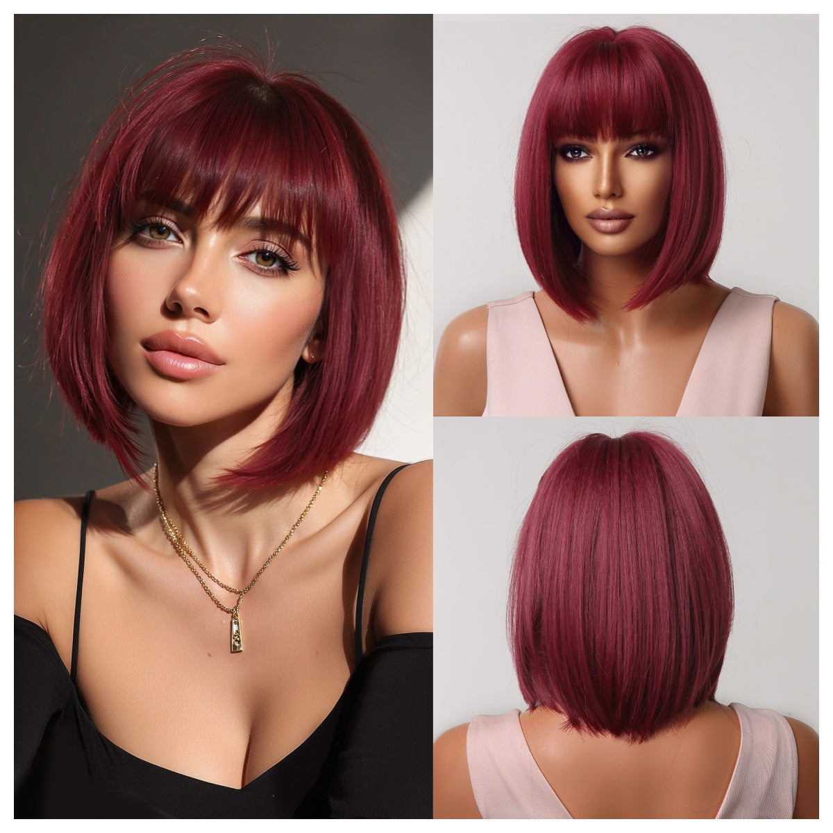 LANA-5  2026 New Short Bob Wig with Bangs for Black Women, Shoulder Length Straight Synthetic Wigs, Natural Looking Heat Resistant Fiber Hair, Full Machine Made Wig for Daily Party Use