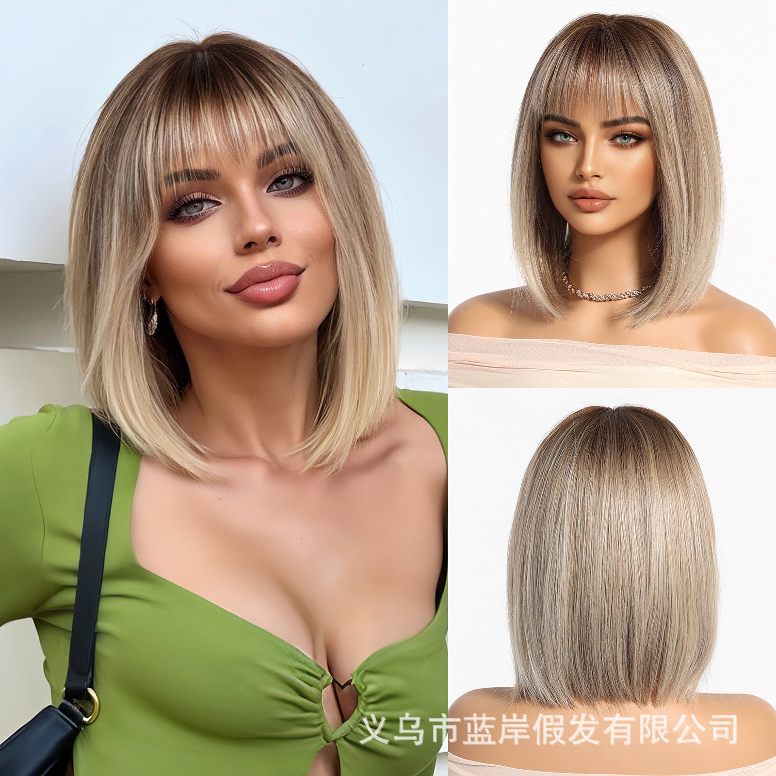 LANA-5  2026 New Short Bob Wig with Bangs for Black Women, Shoulder Length Straight Synthetic Wigs, Natural Looking Heat Resistant Fiber Hair, Full Machine Made Wig for Daily Party Use