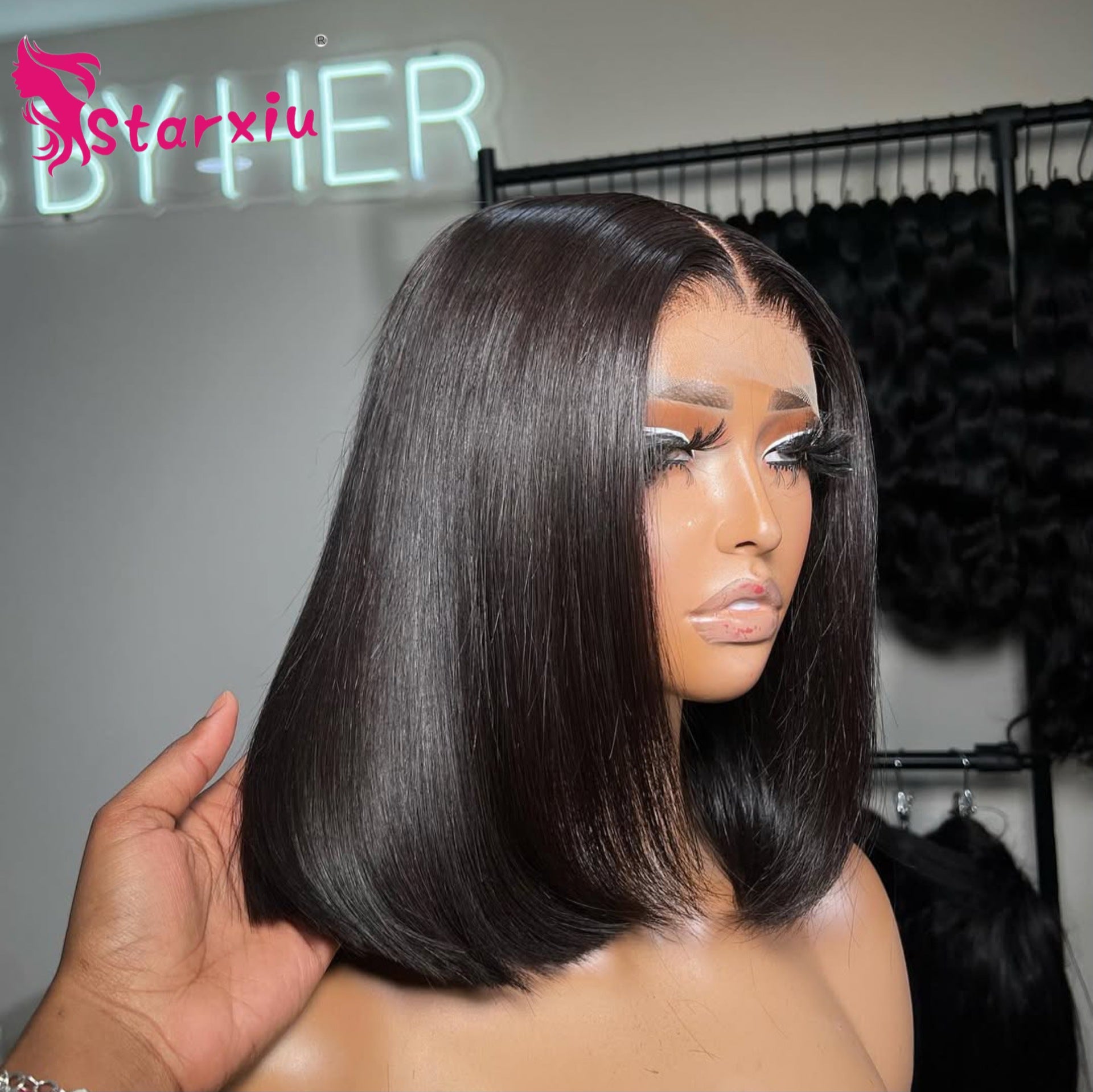 X1 8～14 Inch Bone Straight Bob Human Hair Lace Wig, Pre-Plucked HD Lace Wig for Black Women, Glueless 4x4/5x5 Closure Wig, 100% Virgin Human Hair, Heat-Stylable, Natural Black