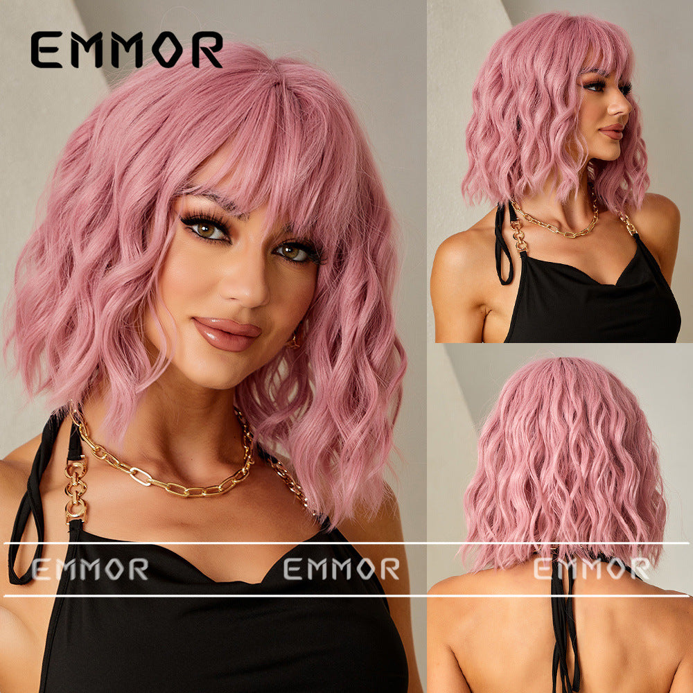 LANA-4  14 Inch Short Curly Bob Wig with Bangs, Natural Wavy Synthetic Wig for Women, Heat Resistant Fiber, Glueless Daily Party Wig, Lightweight & Breathable