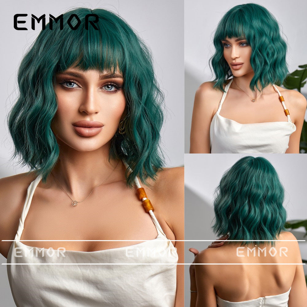 LANA-4  14 Inch Short Curly Bob Wig with Bangs, Natural Wavy Synthetic Wig for Women, Heat Resistant Fiber, Glueless Daily Party Wig, Lightweight & Breathable