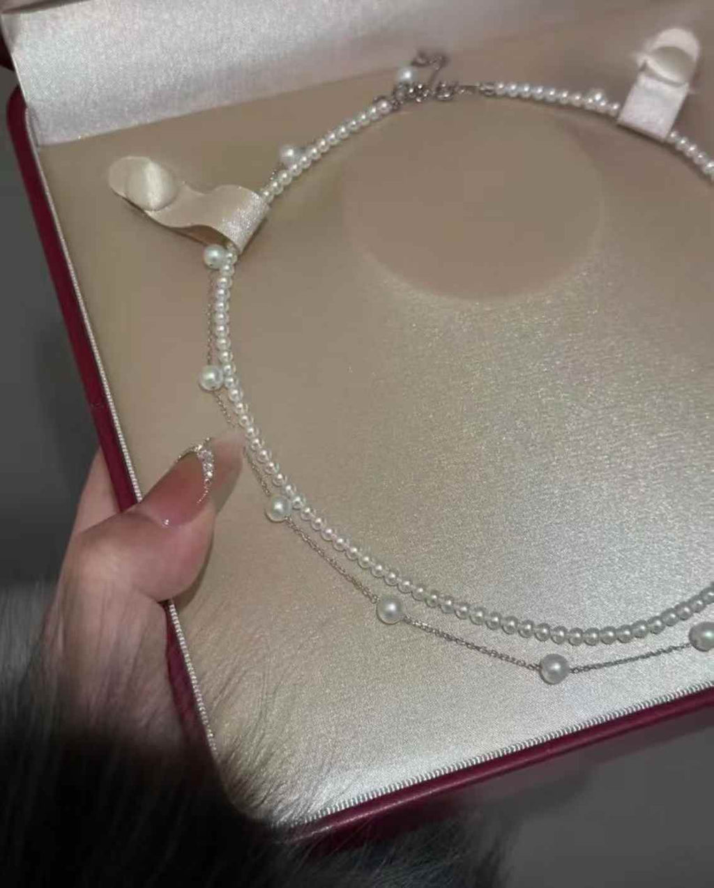 DA  Double Layer Pearl Choker Necklace, 3-4mm + 5-6mm High Luster Freshwater Pearls, Dainty Layered Silver Necklace for Spring Summer, Trendy Pearl Jewelry