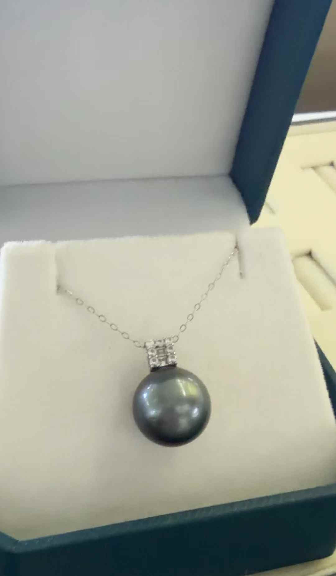 DA  12-13mm Perfect Round Tahitian Pearl Pendant Necklace, High Luster Black Seawater Pearl Solitaire, Exotic Crown Jewel Jewelry for Women