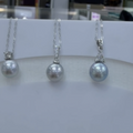 DA  Silver Blue Akoya Pendant Necklace 8-9mm, High Luster Seawater Pearl Pendant, S925 Sterling Silver Solitaire Charm, Elegant Bridal & Daily Wear Jewelry for Women