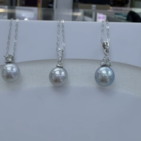 DA  Silver Blue Akoya Pendant Necklace 8-9mm, High Luster Seawater Pearl Pendant, S925 Sterling Silver Solitaire Charm, Elegant Bridal & Daily Wear Jewelry for Women