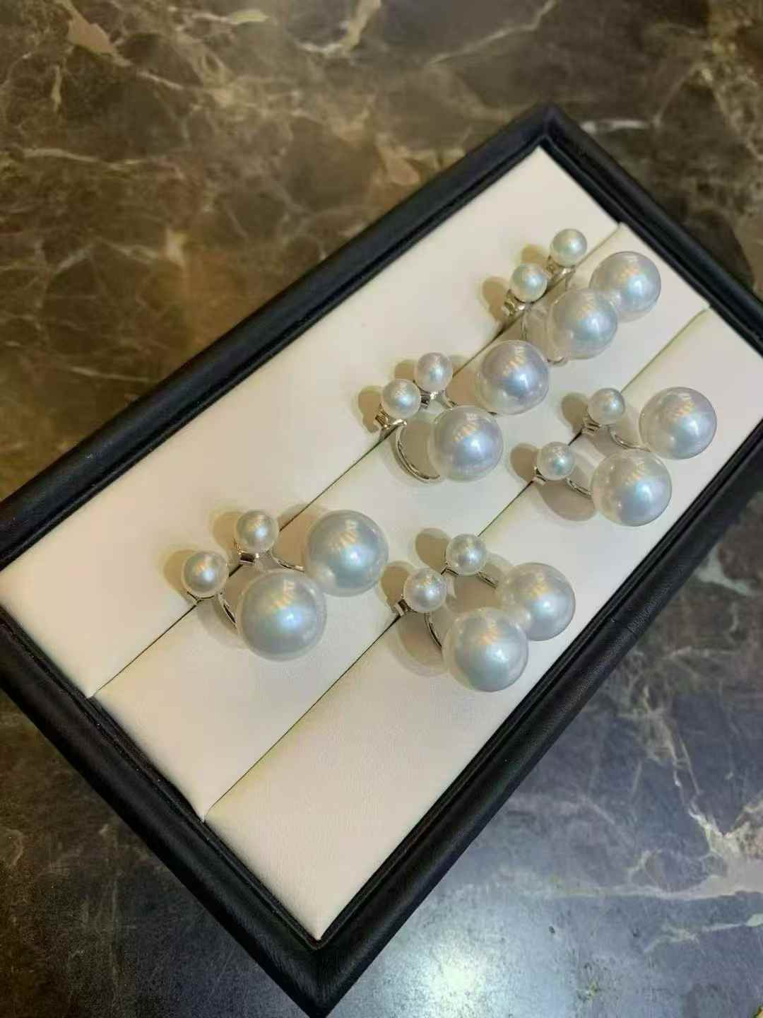 DA  11-12mm + 5-6mm Double Pearl Stud Earrings, K-Drama "Winter Love" Style, High Luster Freshwater Pearl Earrings, S925 Silver Jewelry