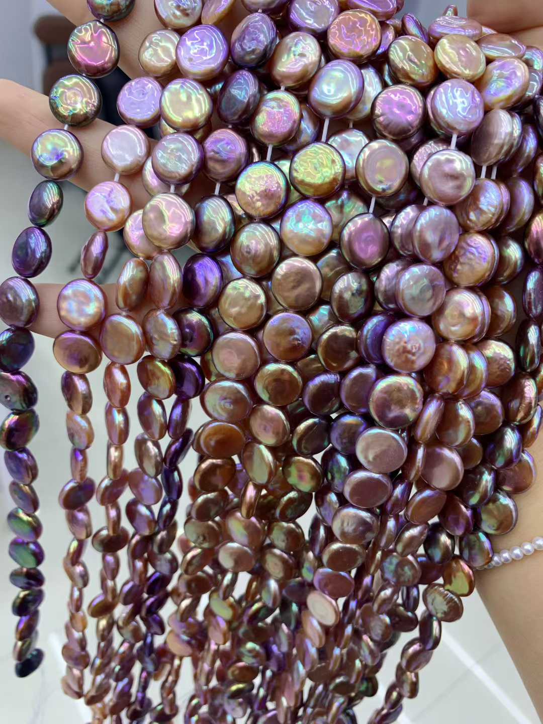 JIYU High Luster Iridescent Button Pearl Strand Necklace, Smooth Skin Freshwater Baroque Pearl Jewelry, Unique Statement Necklace for Women