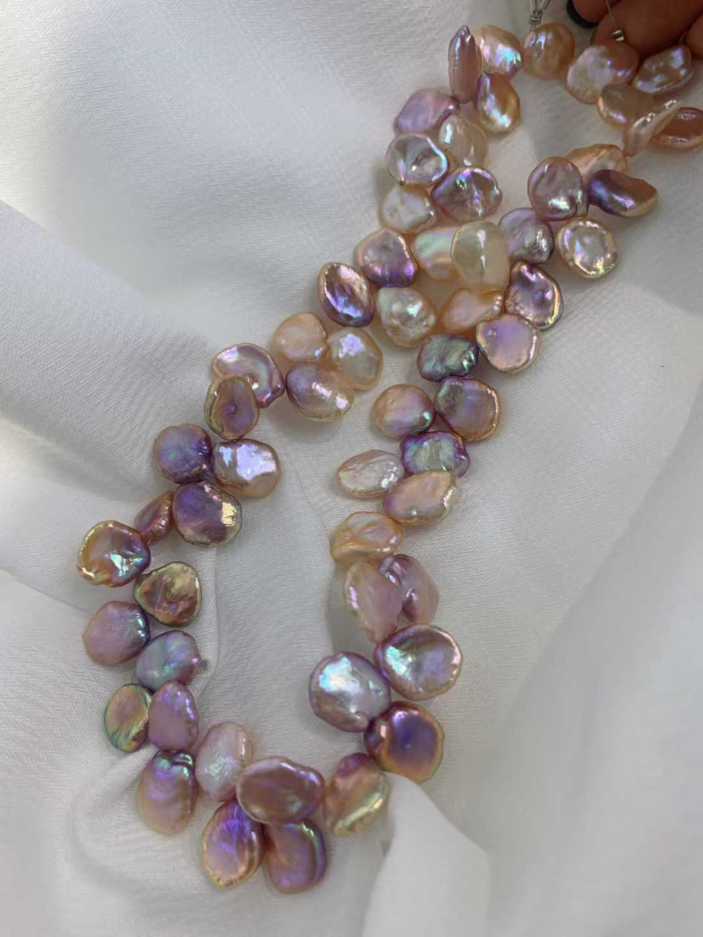 JIYU 11-12mm Large Petal-Shaped Keshi Pearl Necklace, High Luster Iridescent Baroque Freshwater Pearl Strand, Statement Floral Pearl Jewelry