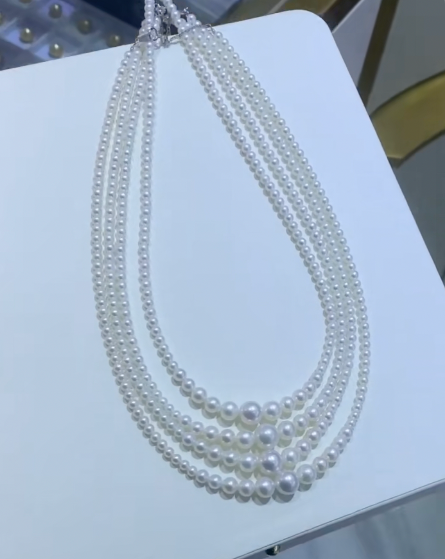 DA  3-9mm High Luster Tiny Pearl Choker Necklace, Real Freshwater Pearl Smile Necklace, Near Flawless Round Pearl Strand, Elegant Wedding & Daily Jewelry for Women