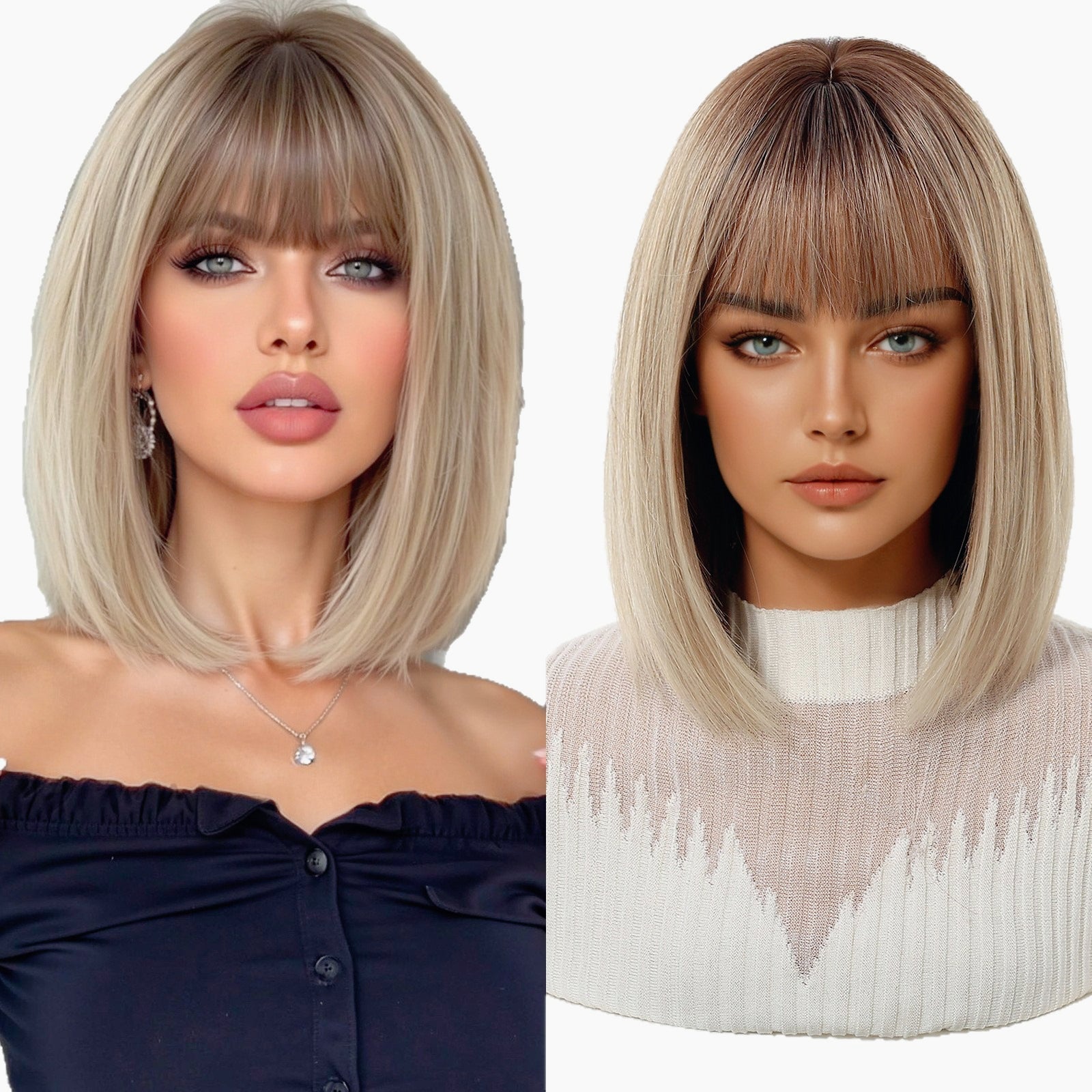LANA-5  2026 New Short Bob Wig with Bangs for Black Women, Shoulder Length Straight Synthetic Wigs, Natural Looking Heat Resistant Fiber Hair, Full Machine Made Wig for Daily Party Use
